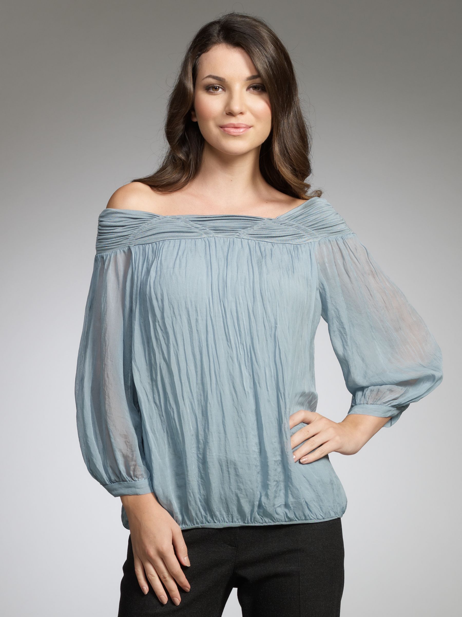 Short Sleeve Gypsy Blouse, Duck Egg