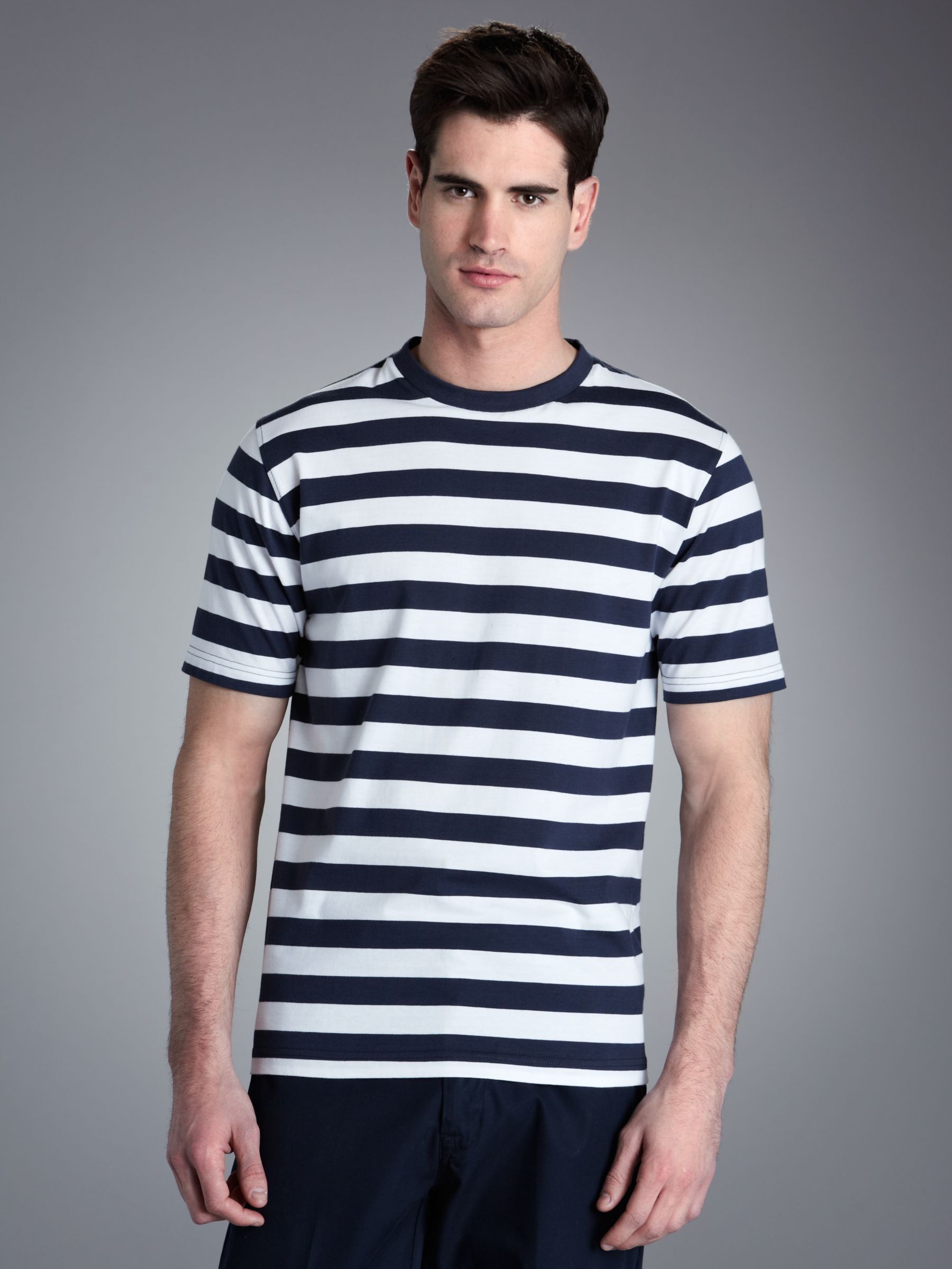John Lewis Men Organic Stripe TShirt, Navy/White review, compare