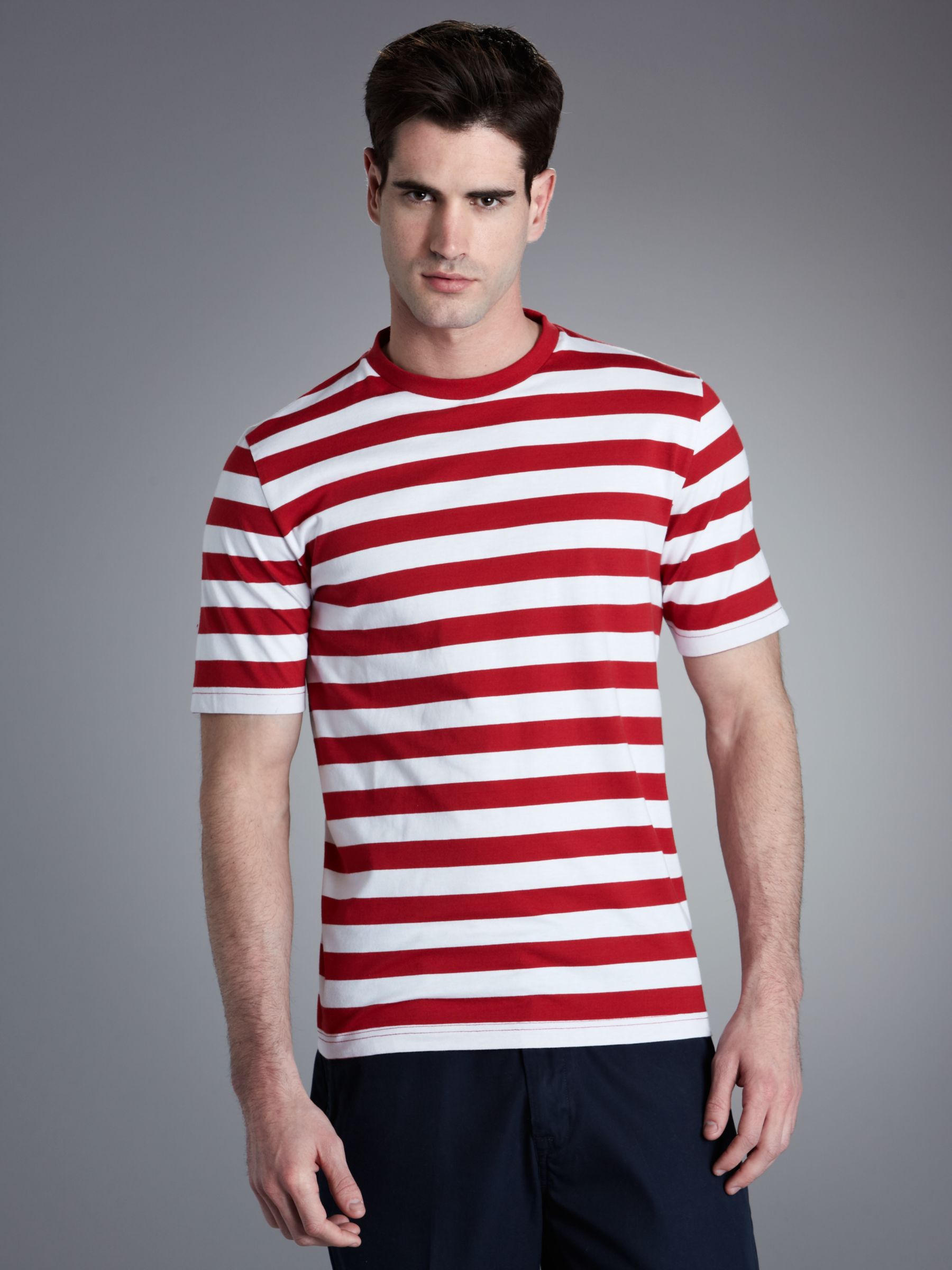 John Lewis Men Organic Stripe TShirt, Red/White review, compare
