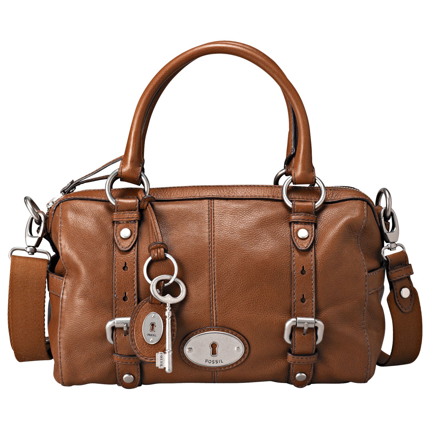 Fossil Maddox Glazed Leather Satchel, Brown at John Lewis
