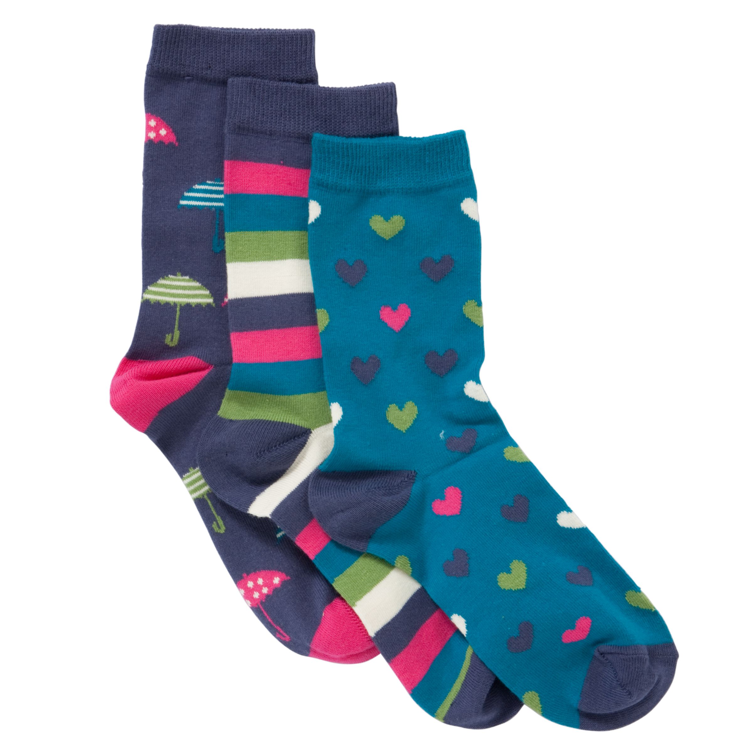 John Lewis Women Fashion Pack Umbrella Ankle Socks Pack of 3 Multi