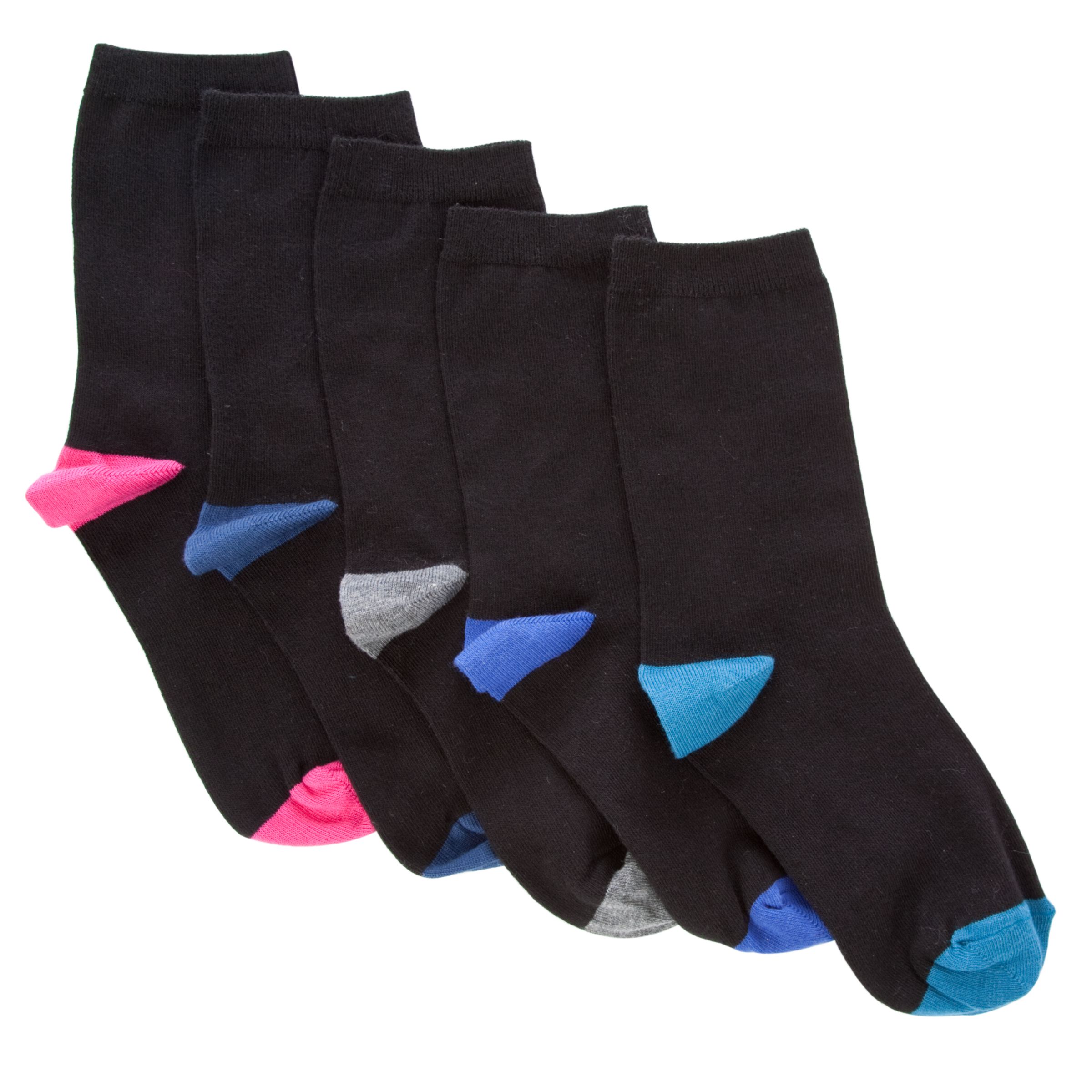 John Lewis Women Cotton Rich HeelToe Ankle Socks Pack of 5 Black Multi
