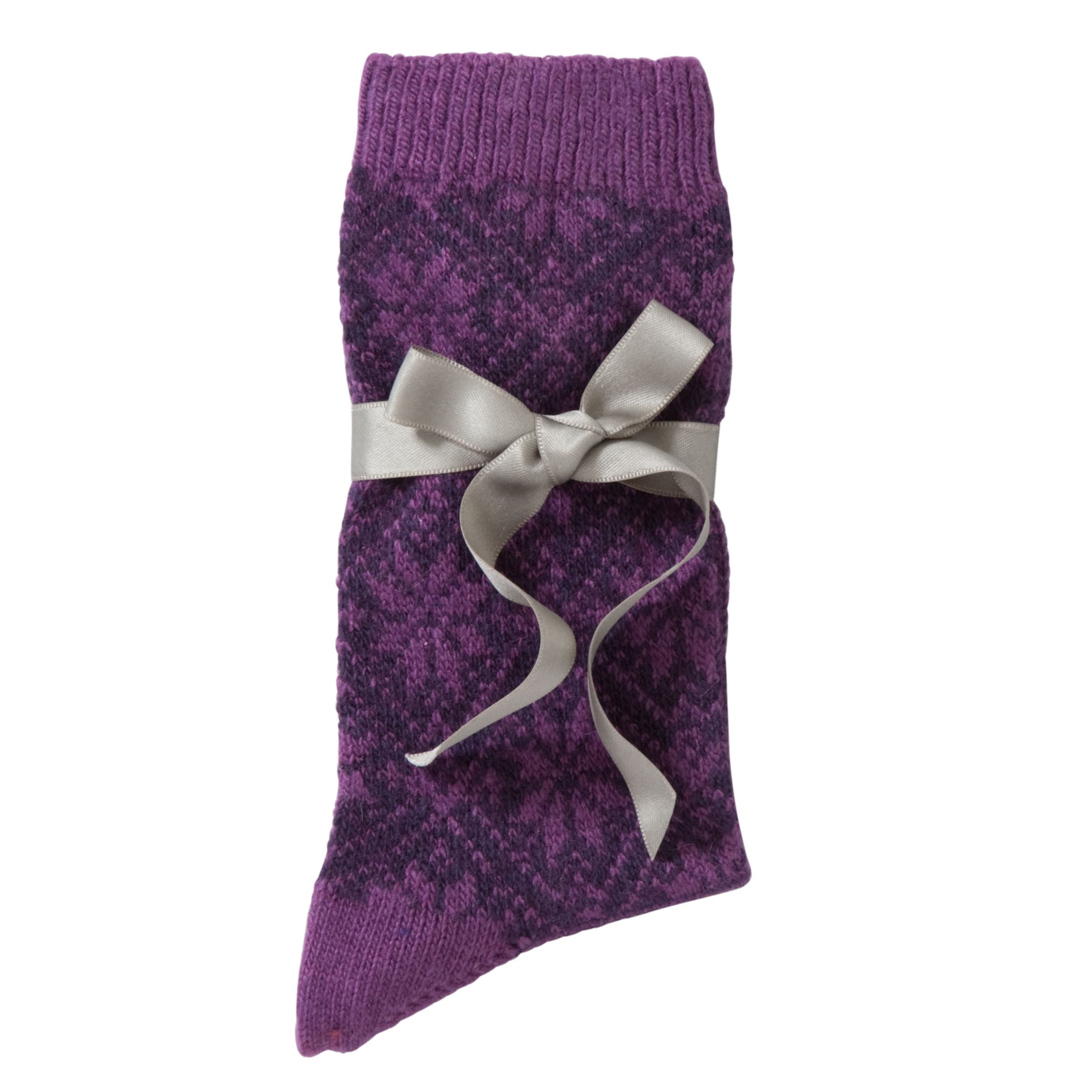 John Lewis Women Angora Blend Snowflake Ribbon Wrapped Gift Socks Purple