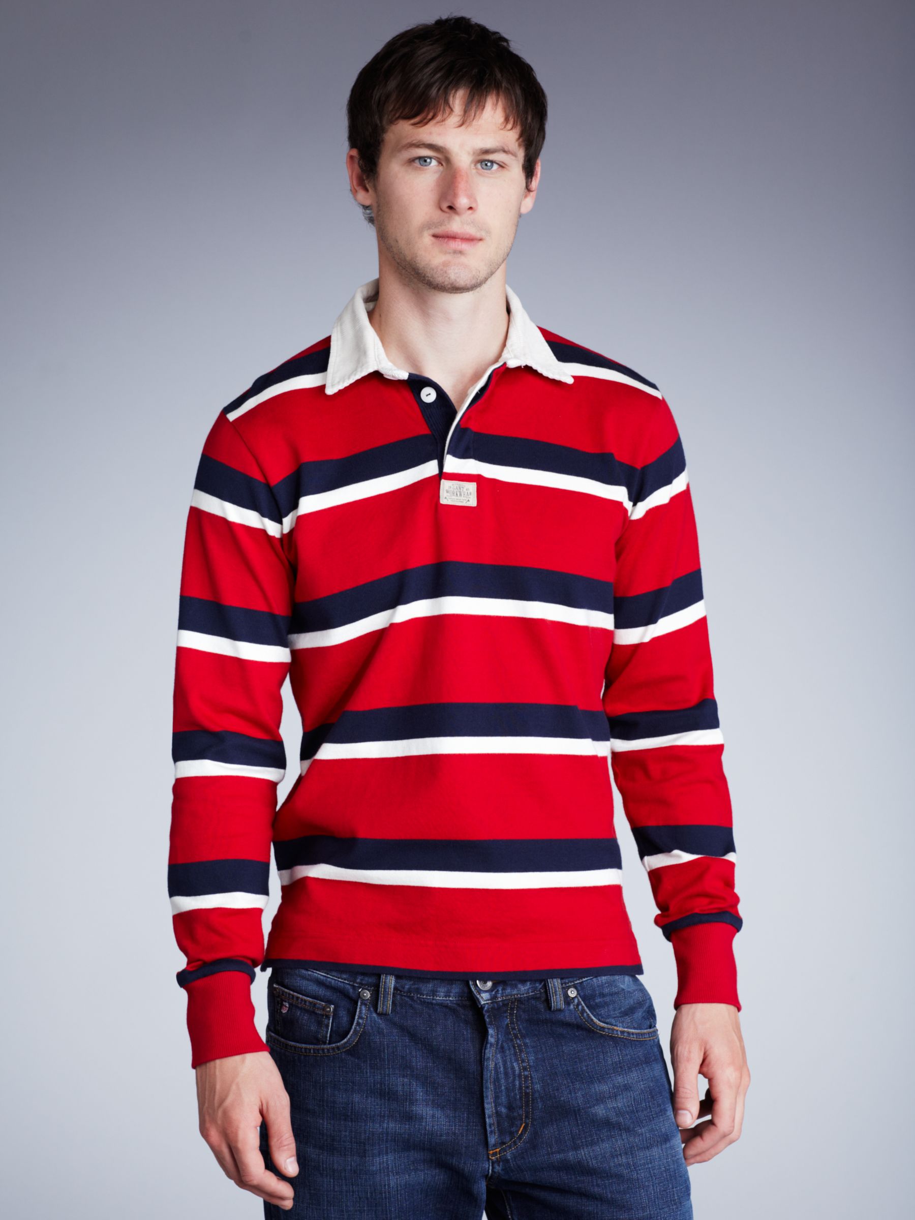 Stripe Long Sleeve Rugby Shirt, Red