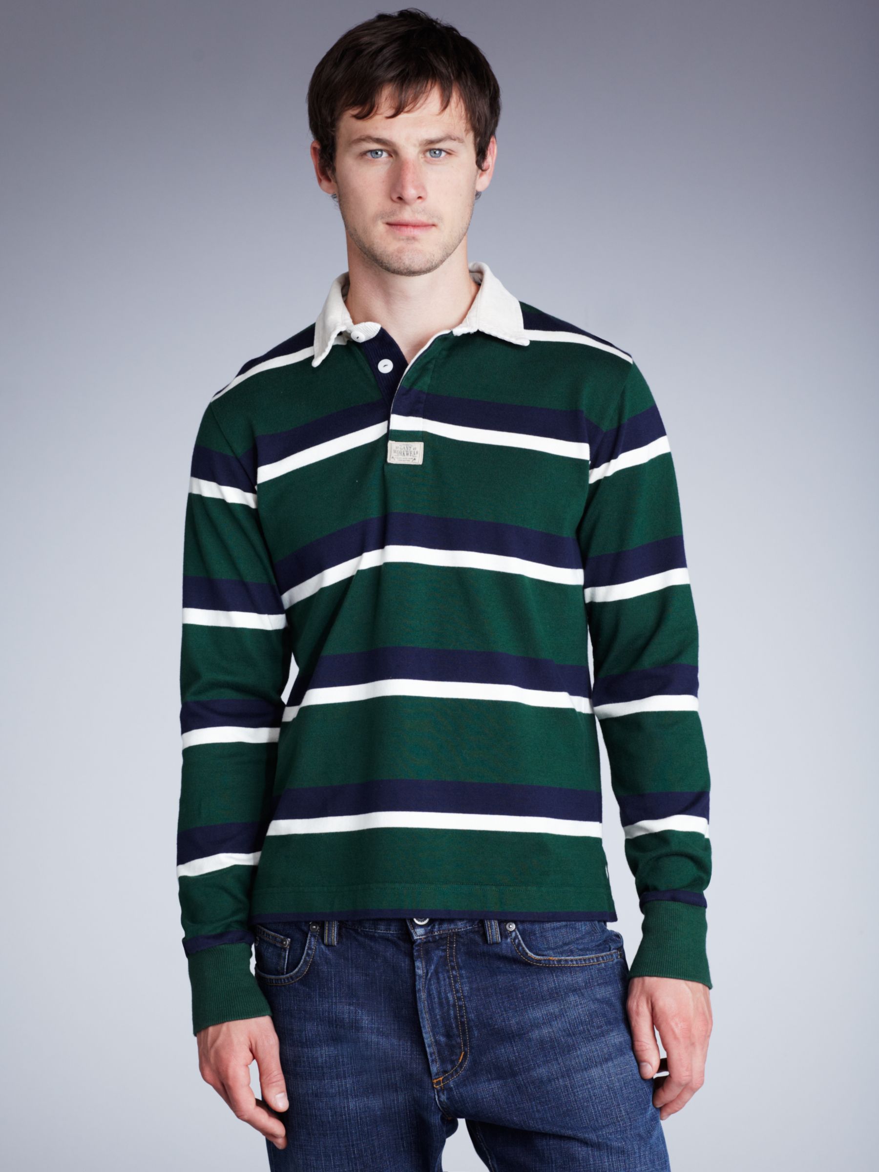 Gant Stripe Long Sleeve Rugby Shirt, Green