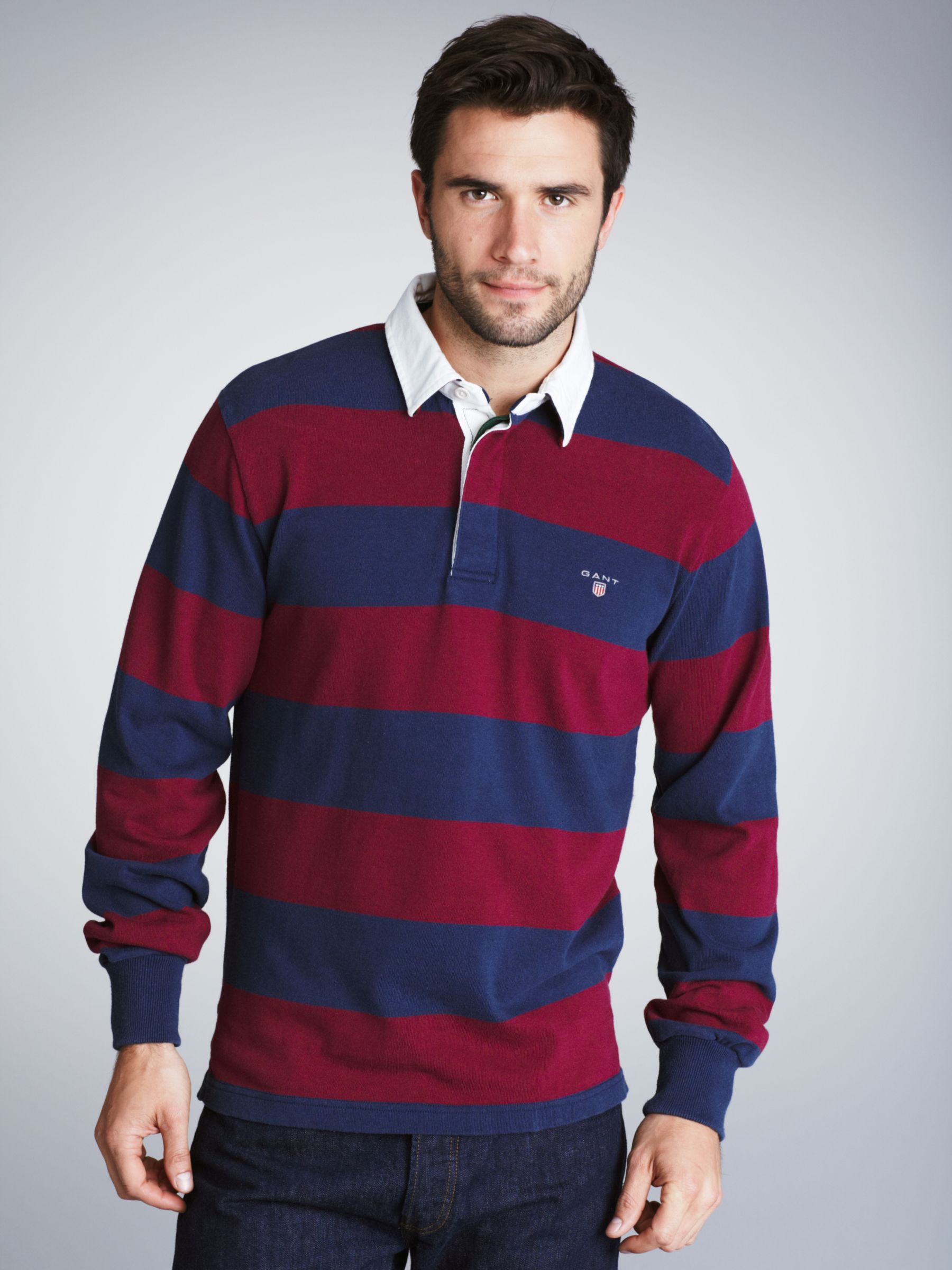 Gant Bar Stripe Rugby Shirt, Wine/Navy
