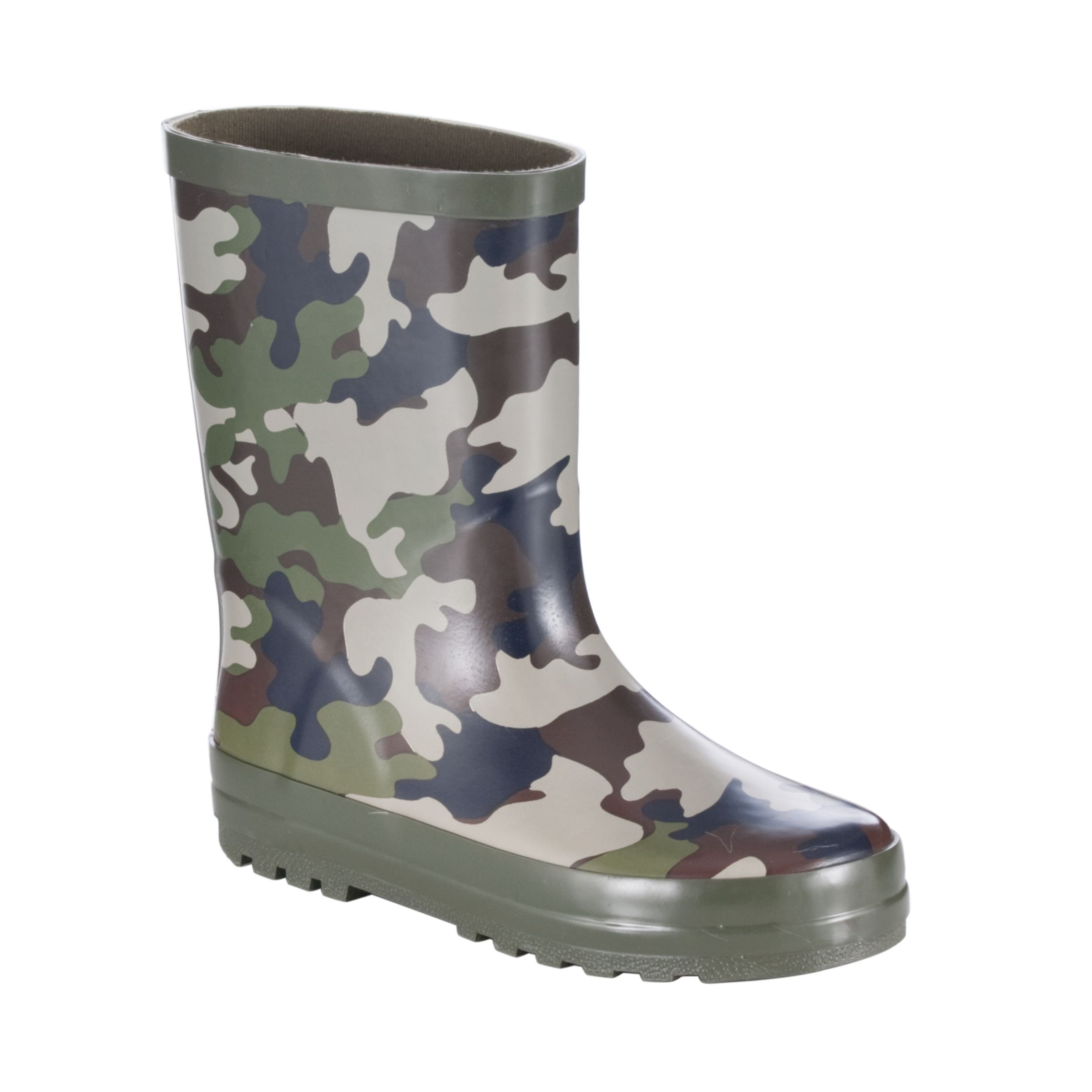 John Lewis Boy Camouflage Wellingtons, Green/Brown