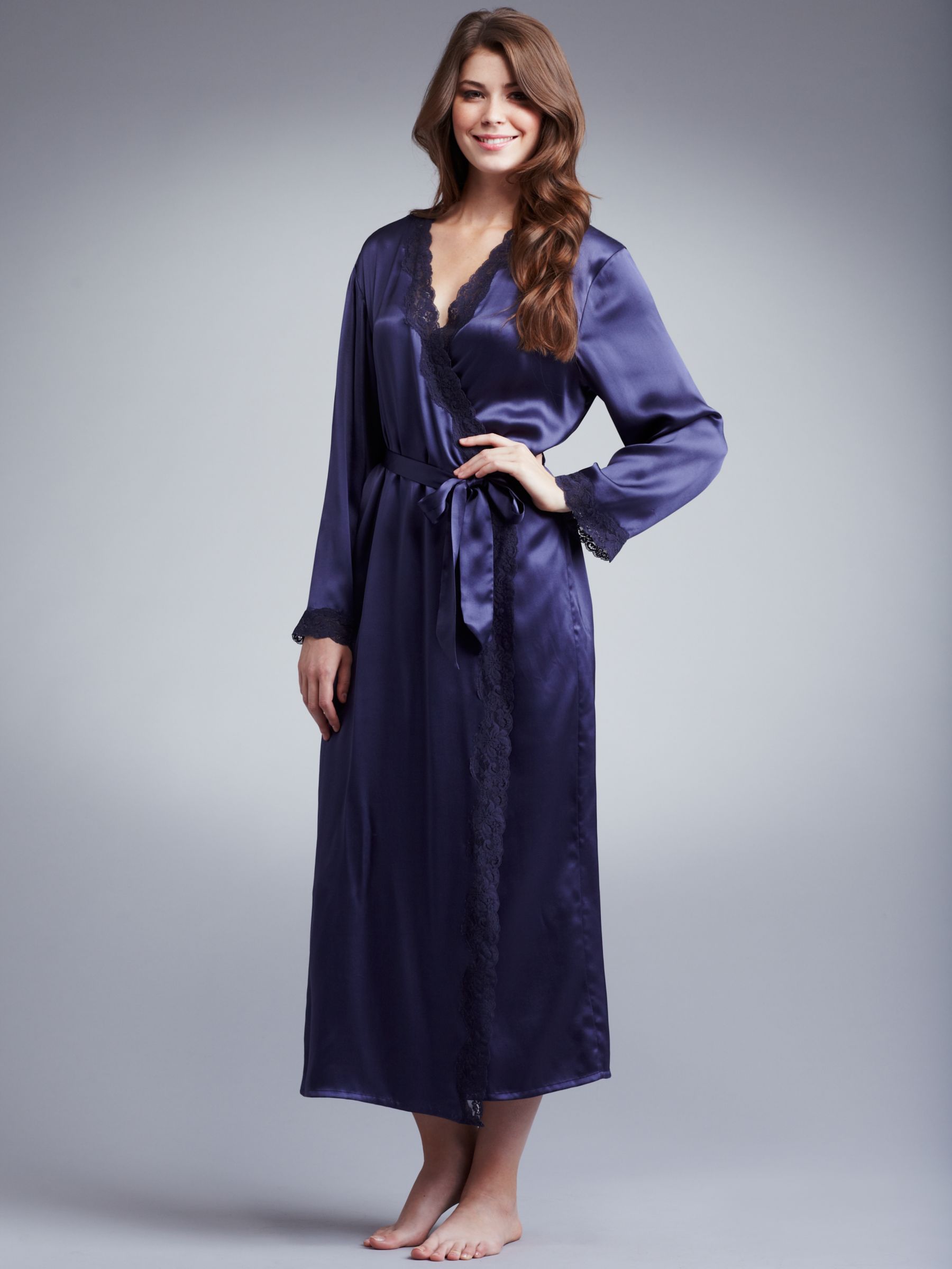 John Lewis Women Long Silk Dressing Gown Midnight blue