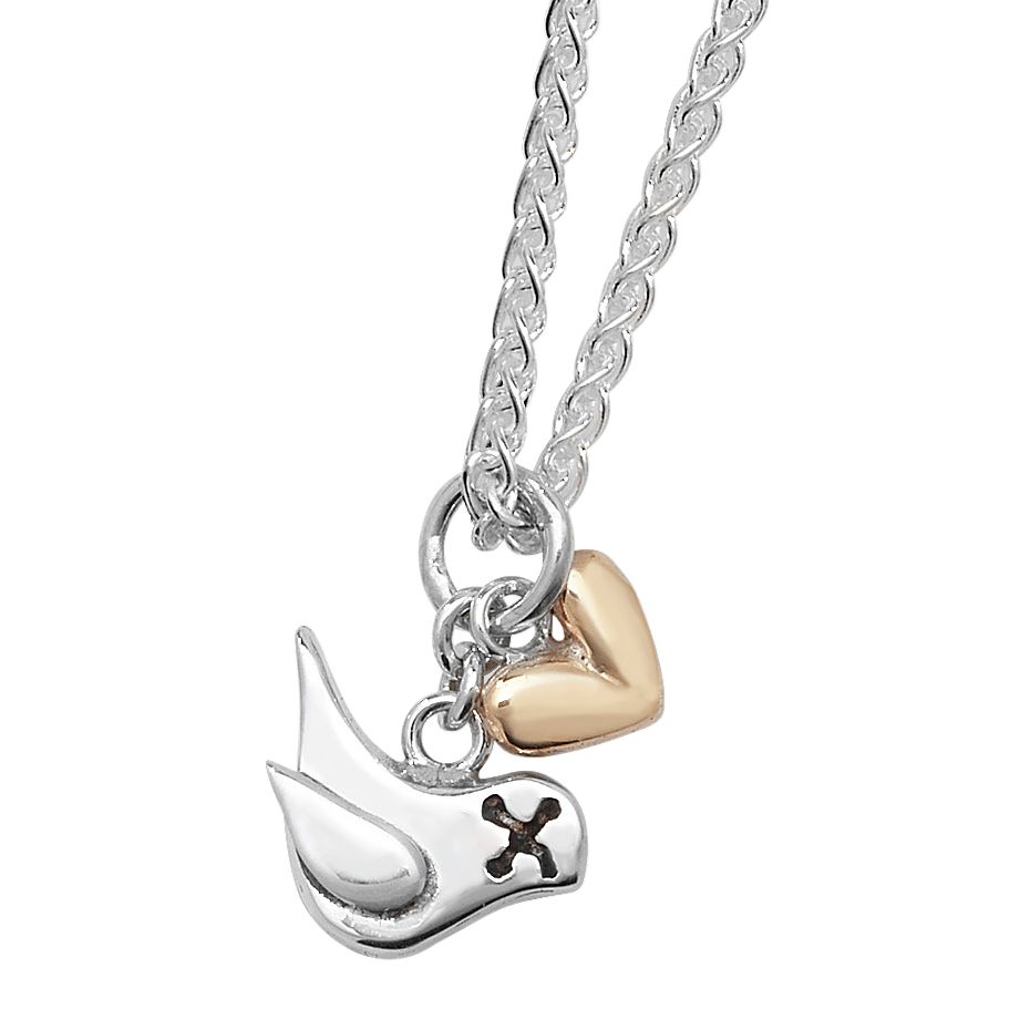 Linda Macdonald Silver Bird and Gold Heart Necklace