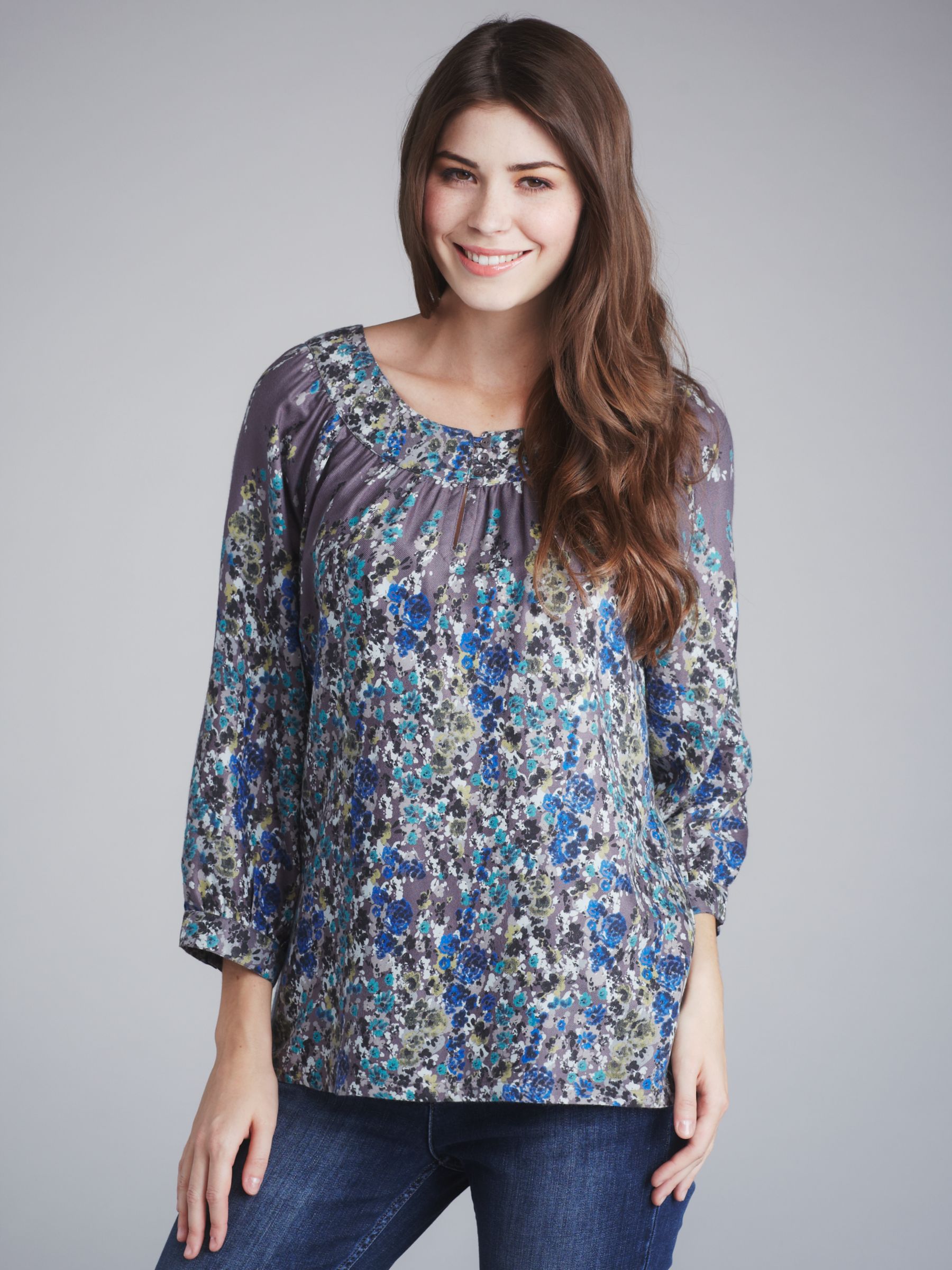 John Lewis Women Printed Tunic Top, Grey Multi