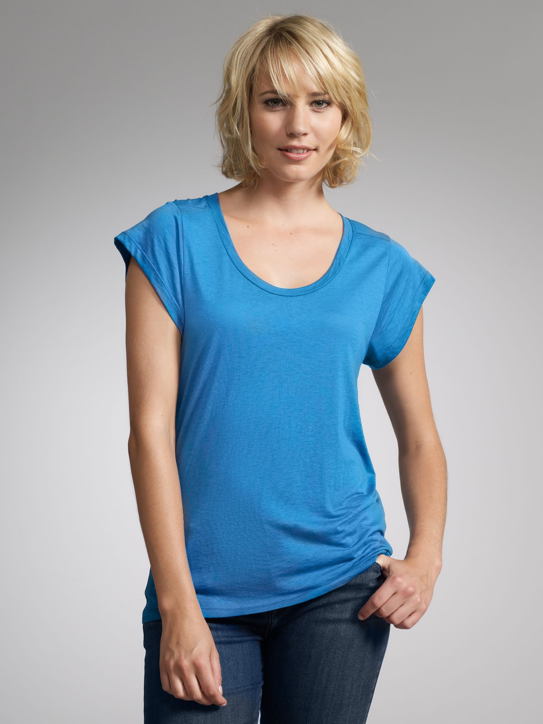 V-Neck Seam Back T-Shirt, Turquoise