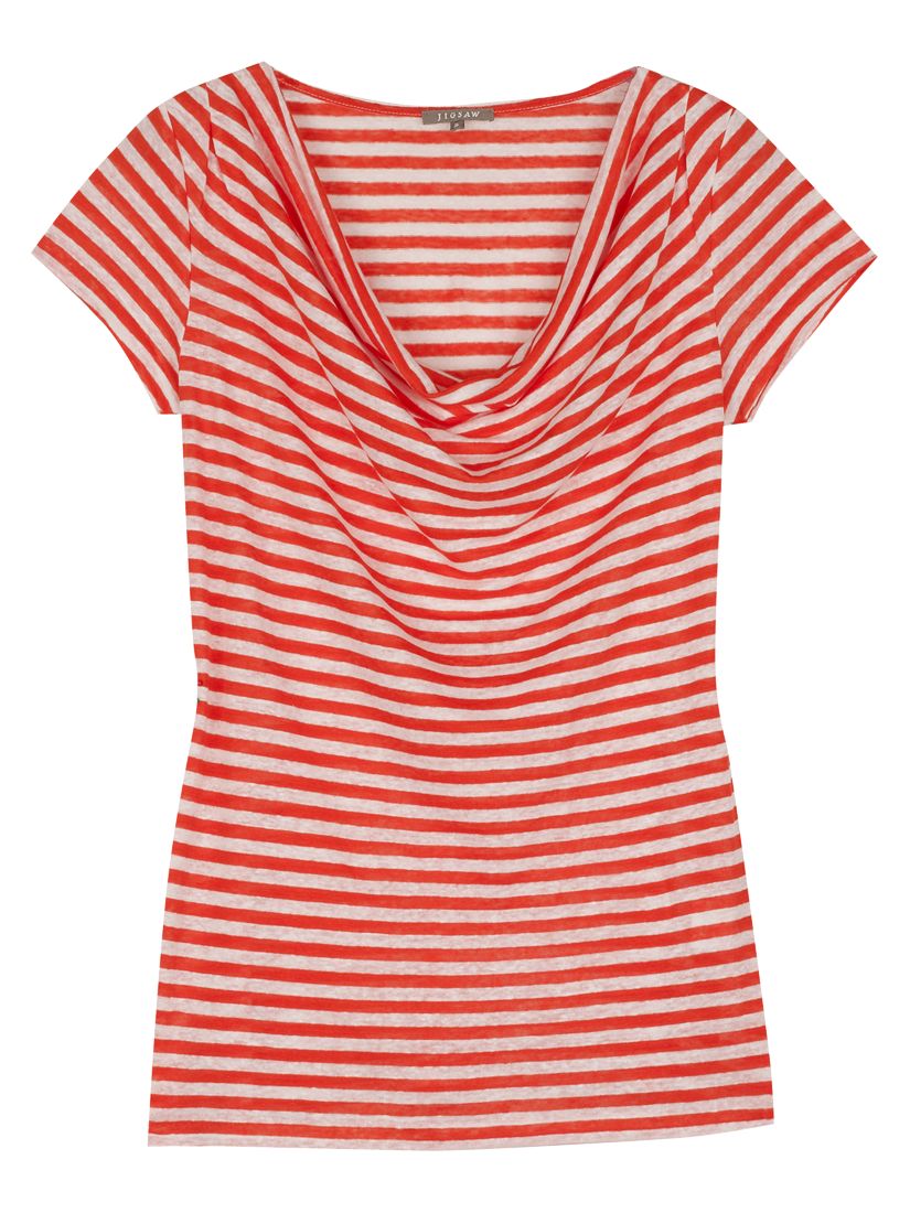 Linen Stripe T-Shirt, Coral