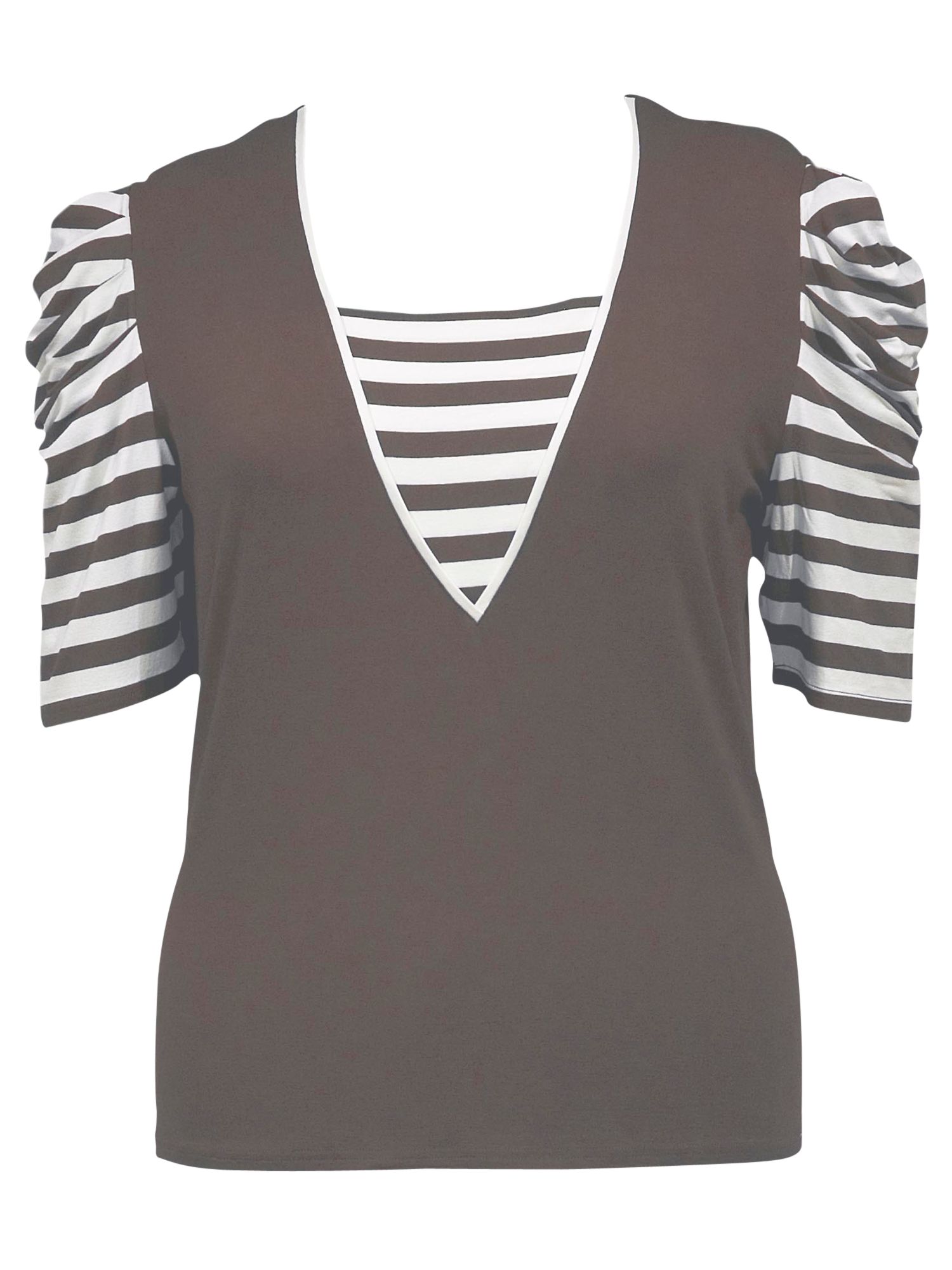 Chesca Stripe Trim T-Shirt, Mocha