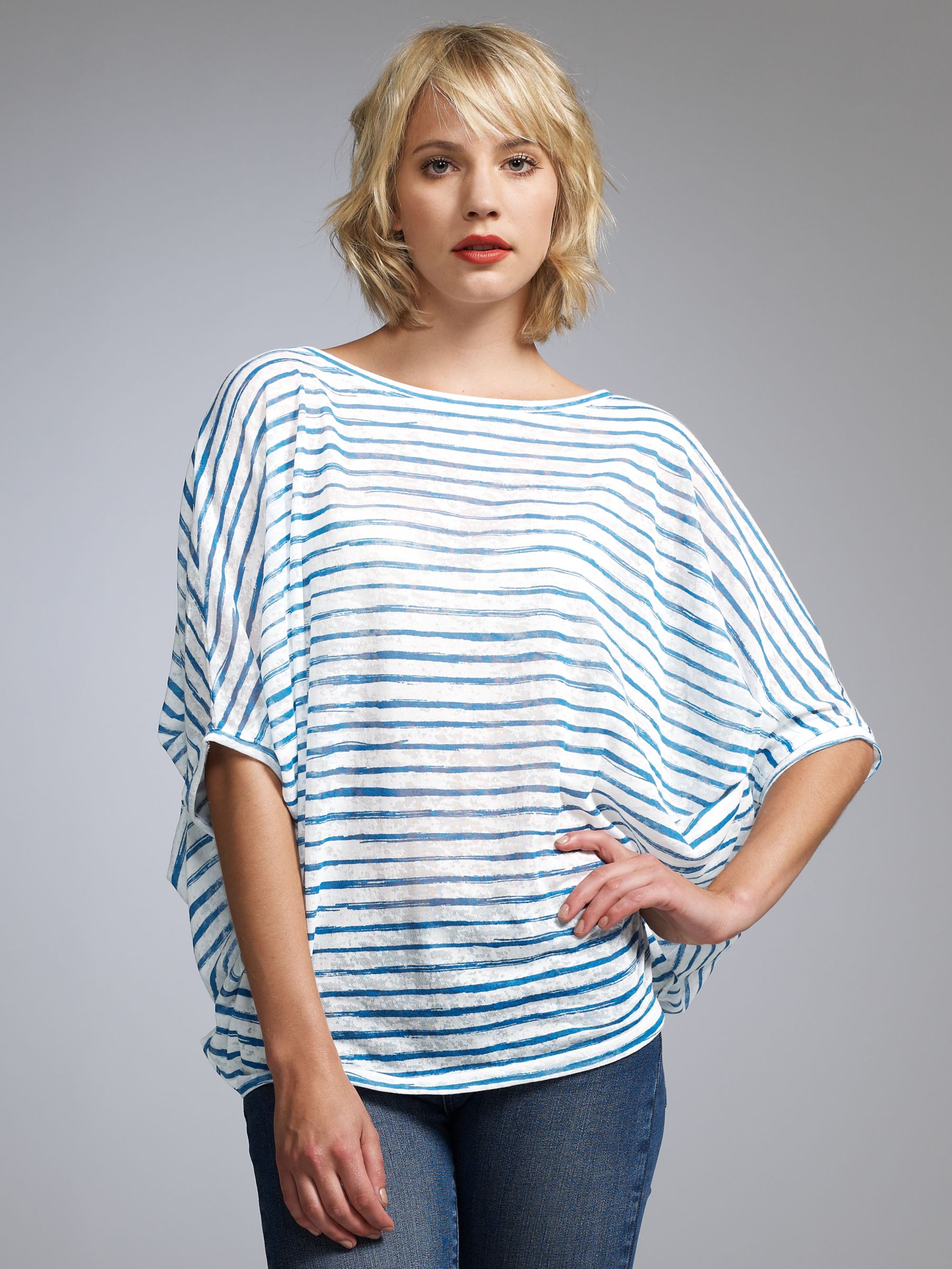 Whistles Devore Stripe Bubble T-Shirt, Turquoise