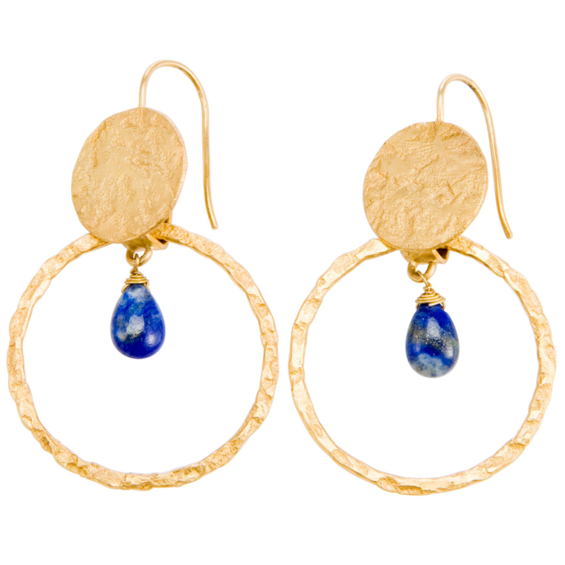 Azuni Hoop With Stone Gold Plated Drop Earrings, Aqua Chacedony