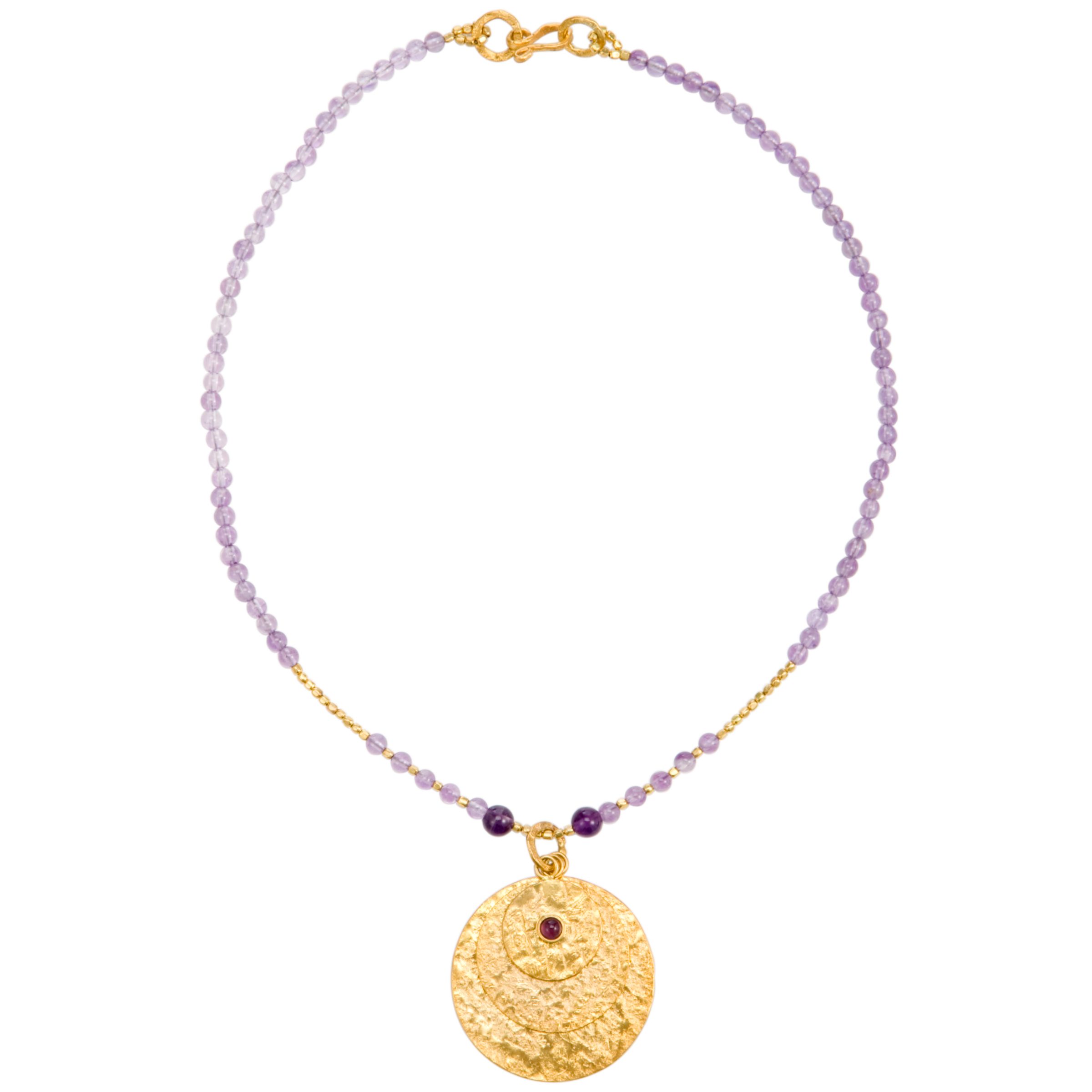 Azuni Gold Plated Triple Disc Necklace, Amethyst