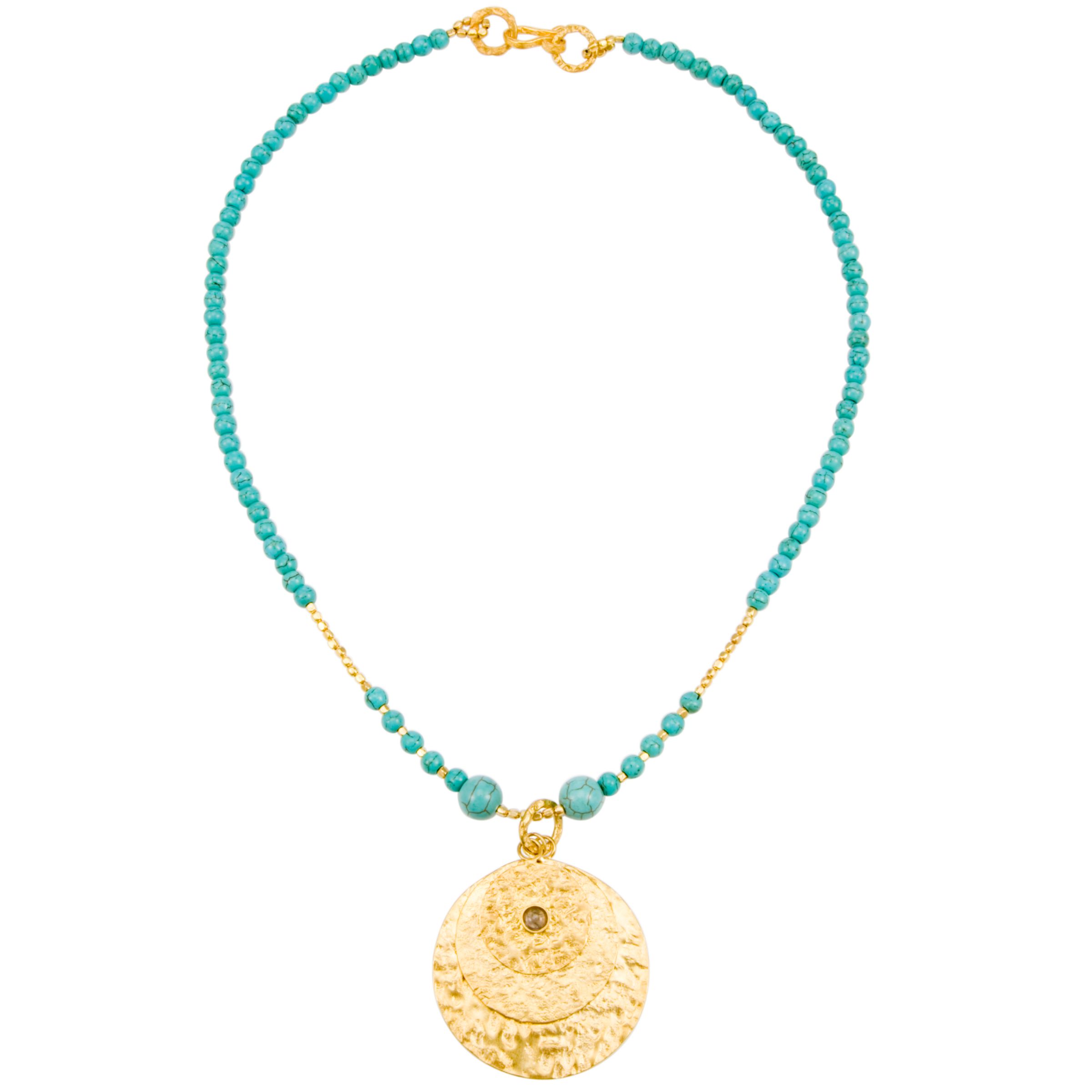 Azuni Gold Plated Triple Disc Necklace, Turquoise