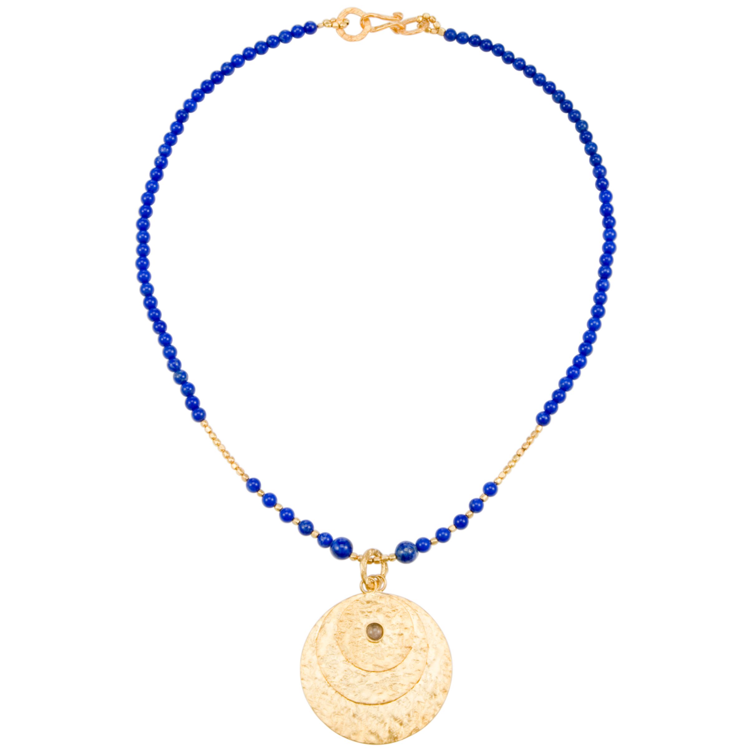 Azuni Gold Plated Triple Disc Necklace, Lapis blue