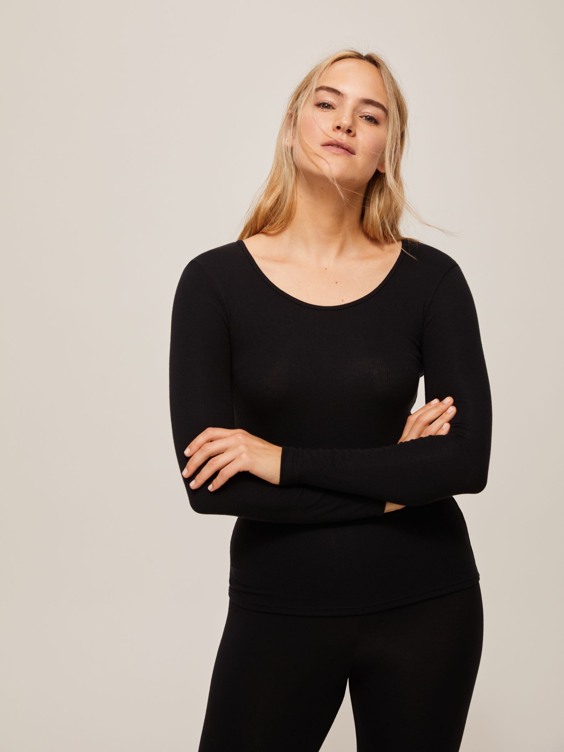 John Lewis Women Long Sleeve Heat Generating Thermal Top Black