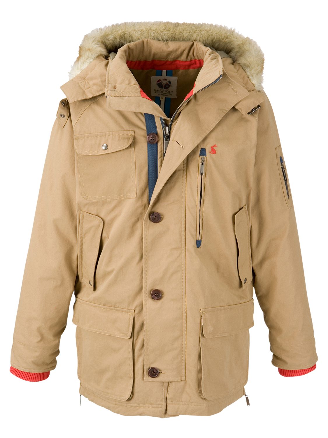 Joules Whistler Faux Fur Hooded Coat, Driftwood