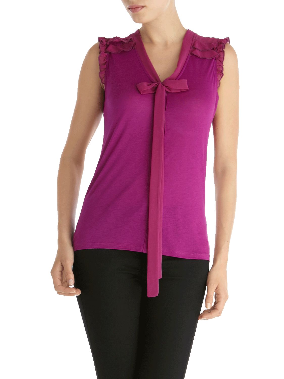 Oasis Frill Front Neck Tie Blouse, Magenta