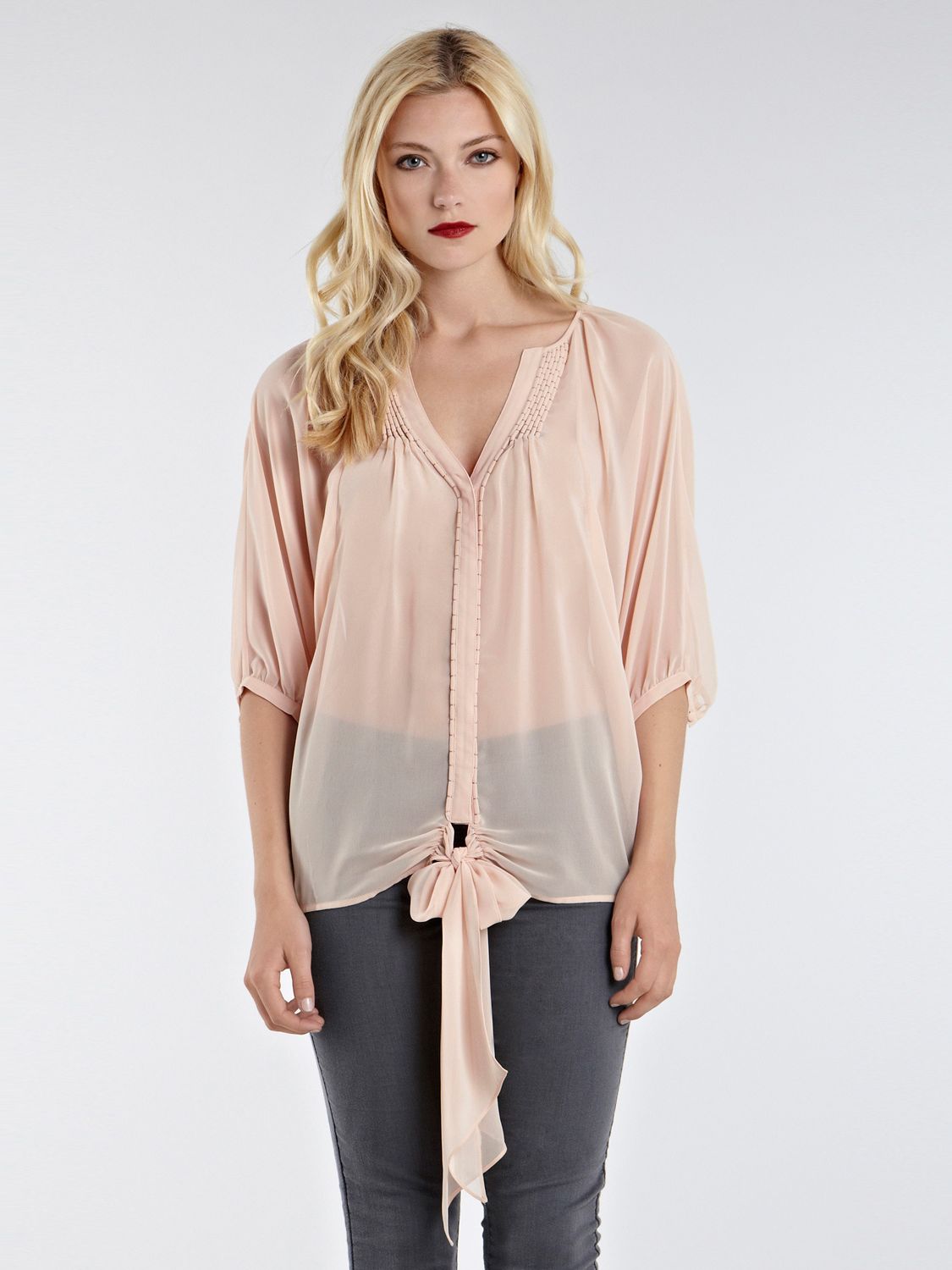 Warehouse Tie Front Blouse, Cream, Cream