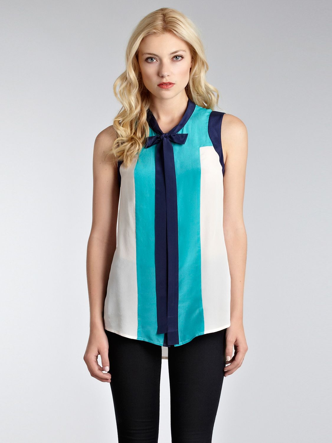 Colour Block Tie Neck Blouse, Multi