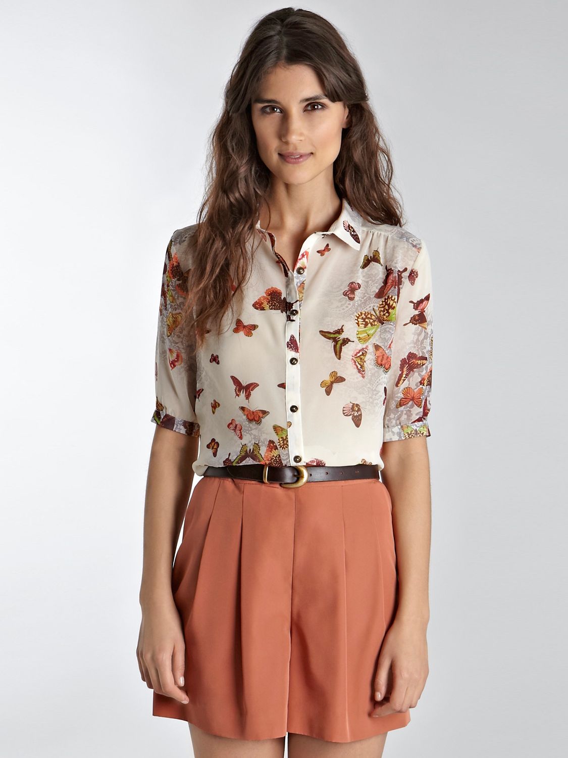 Butterfly Printed Blouse, Neutral