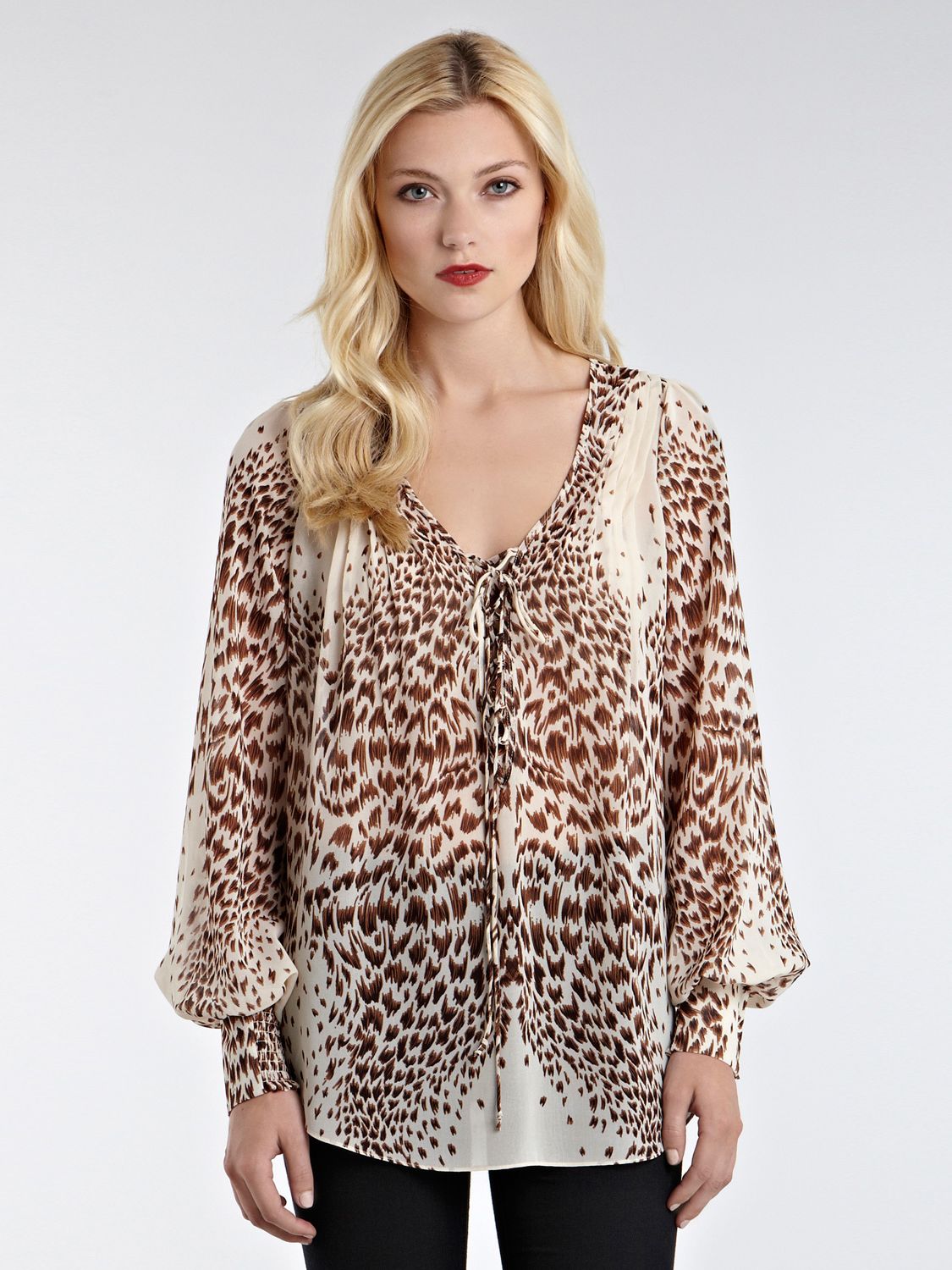 Warehouse Animal Print Lace Up Blouse, Multi