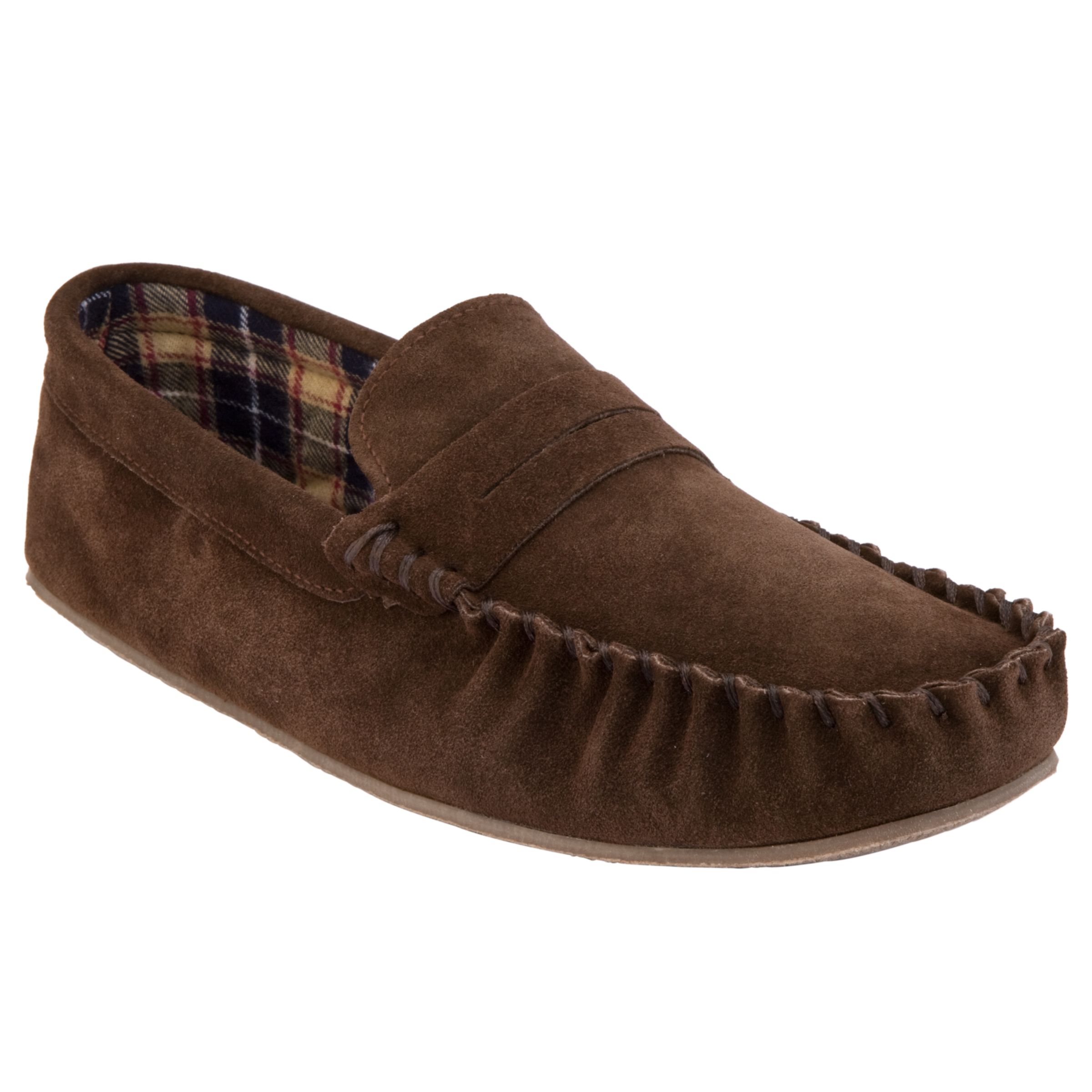 John Lewis Basic Suede Check Lining Slippers Brown