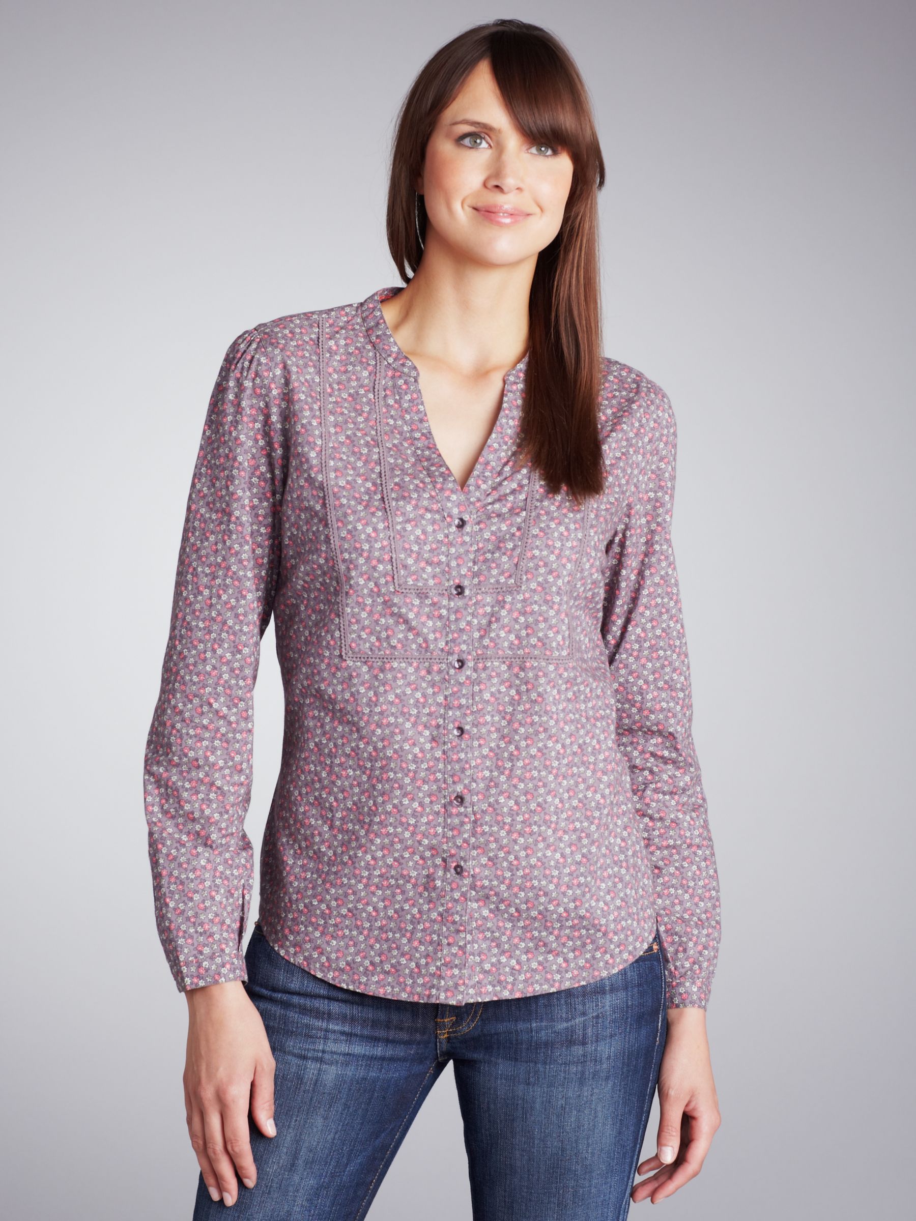 John Lewis Women Ditsy Print Blouse, Taupe