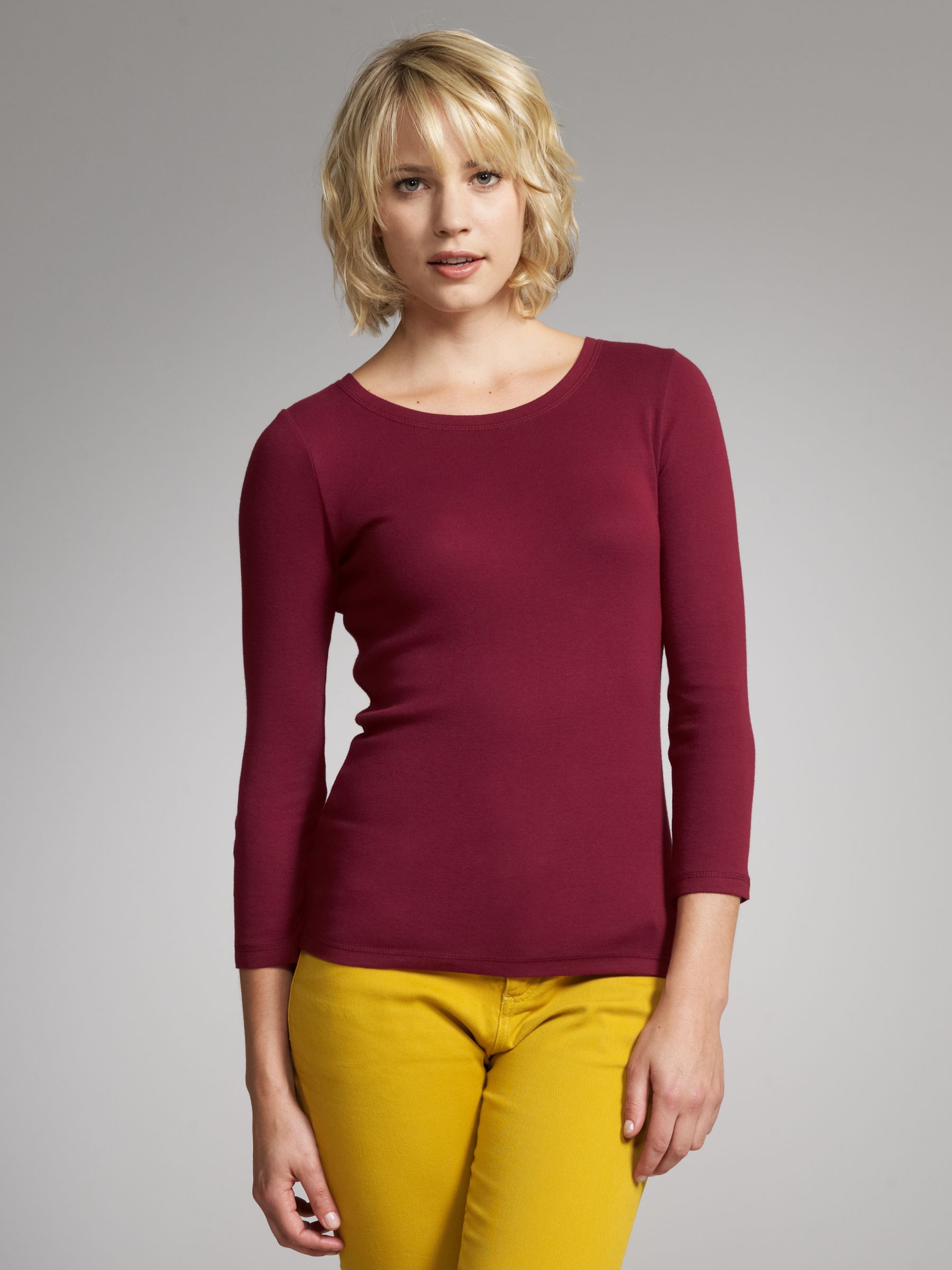 Whistles Bella Pima Crew Neck T-Shirt, Burgundy