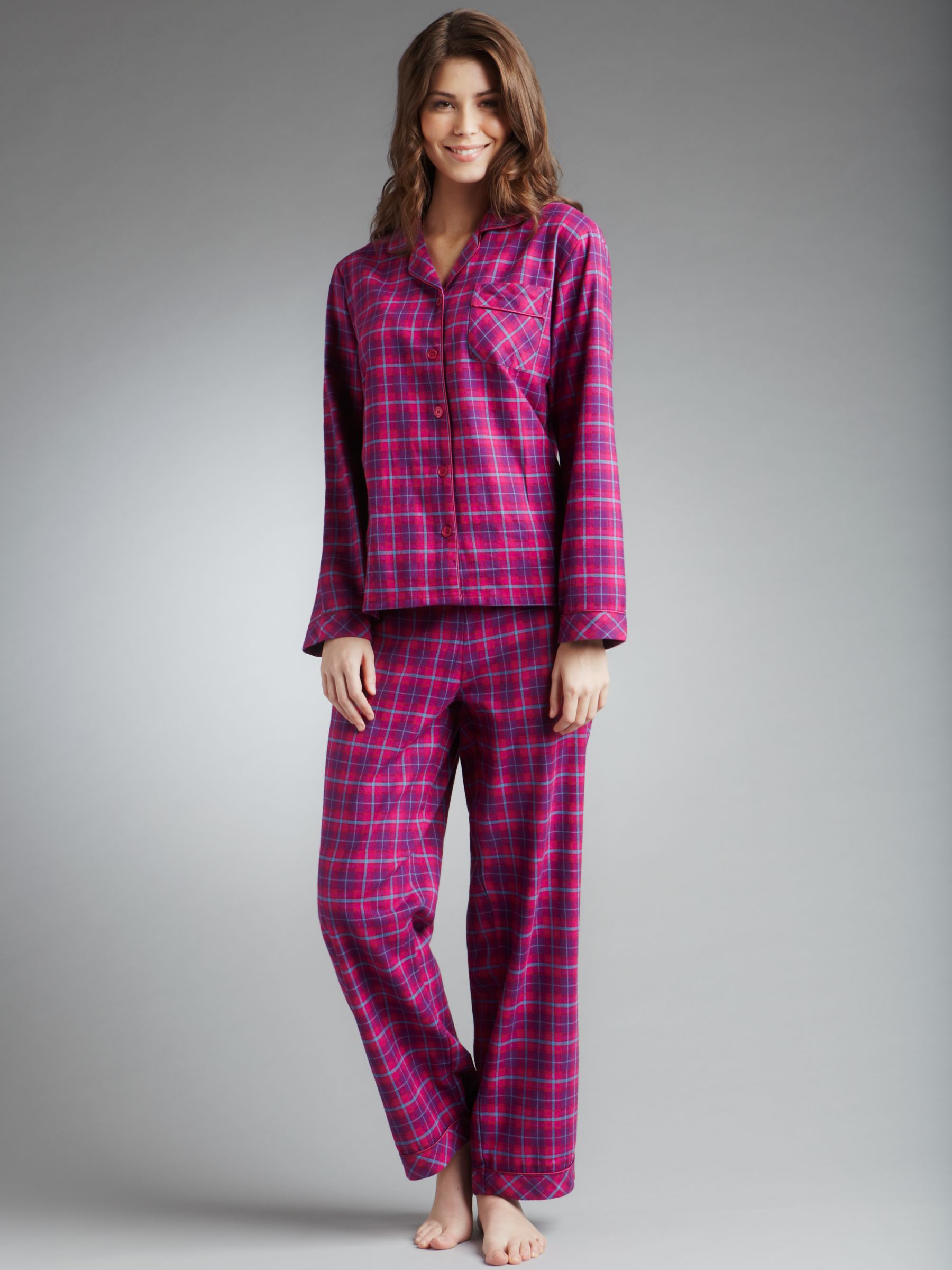 John Lewis Women Check Print Pyjama Set, Pink