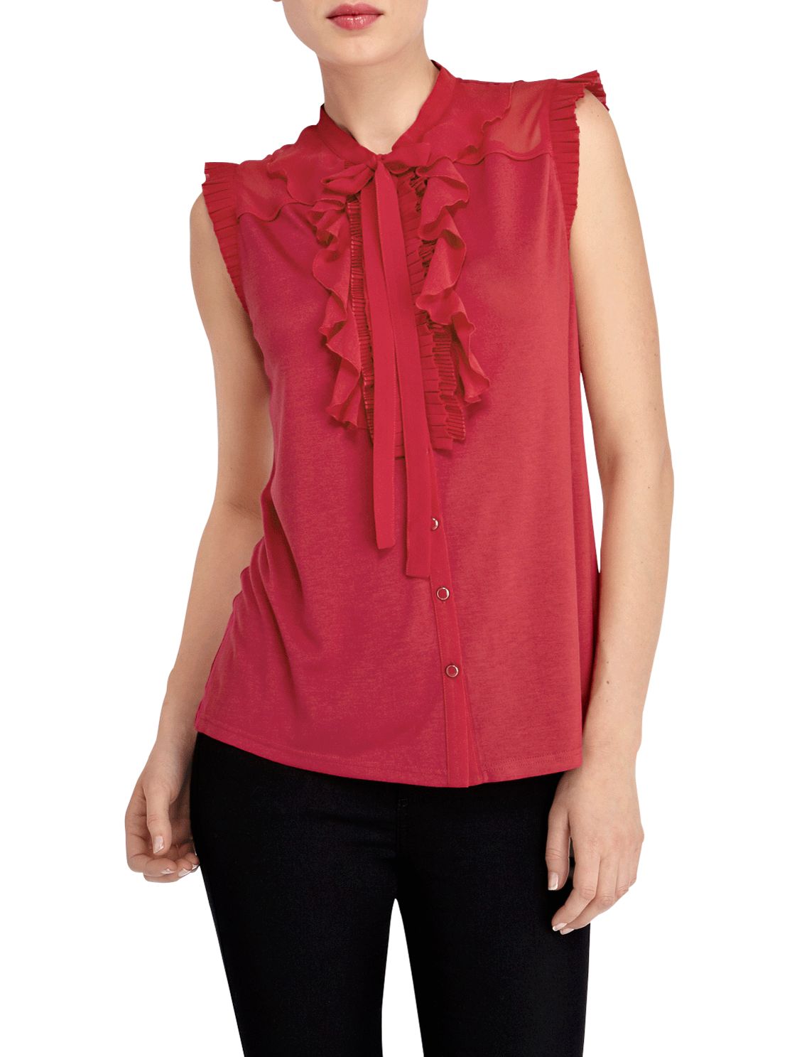 Knife Pleat and Ruffle Blouse, Deep Cerise