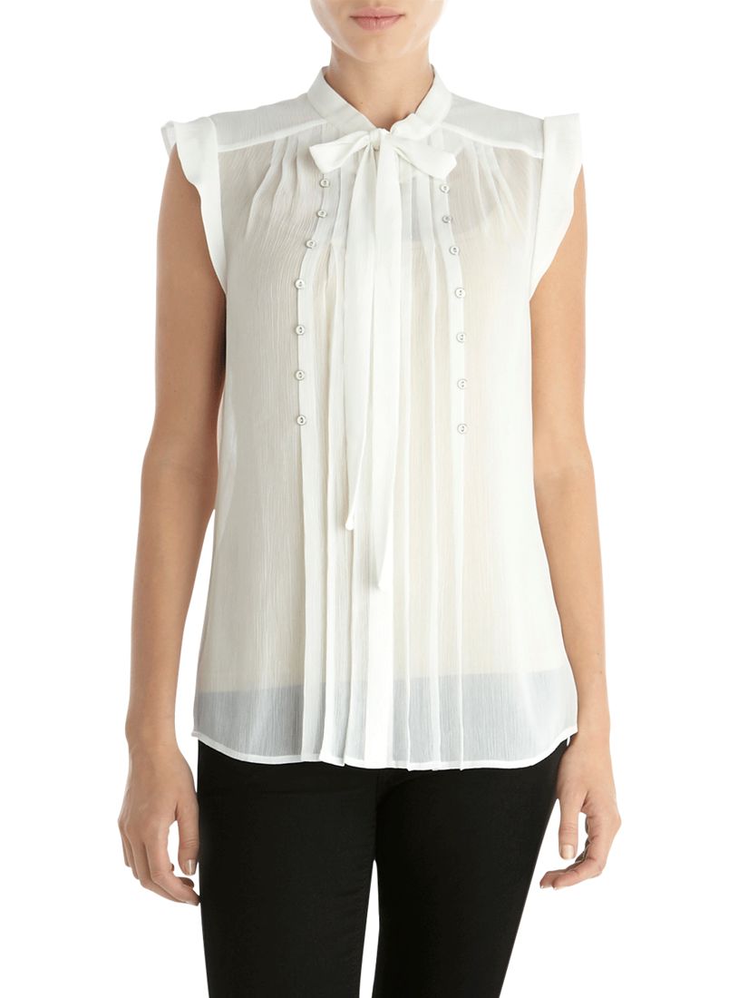 Crinkle and Button Tie Blouse, Natural