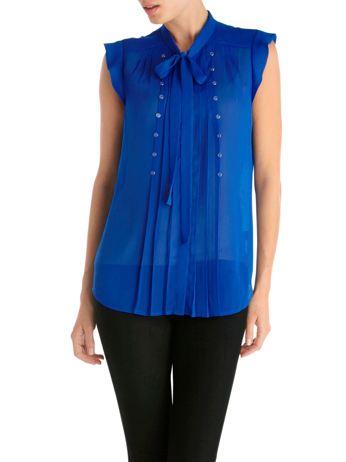 Crinkle and Button Tie Blouse, Blue