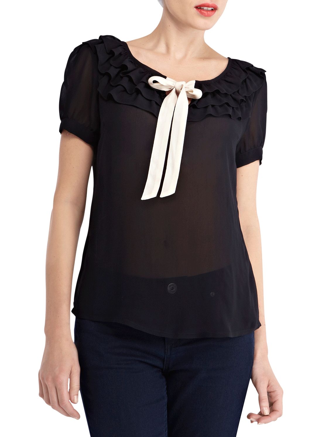 Oasis Dandy Frill Pussy Bow Blouse, Black