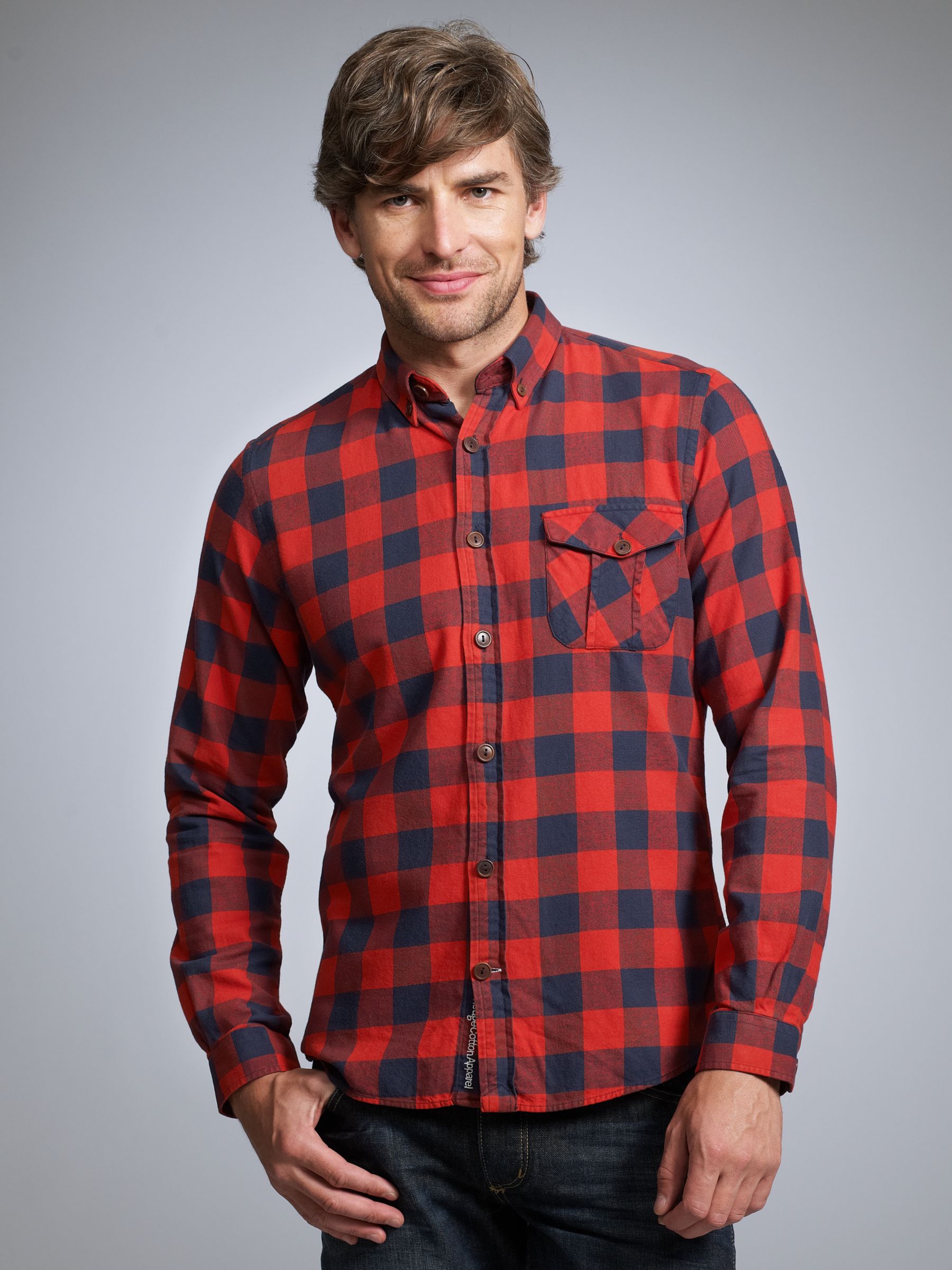 KnowledgeCotton Apparel Flannel Check Organic Cotton Shirt, Red