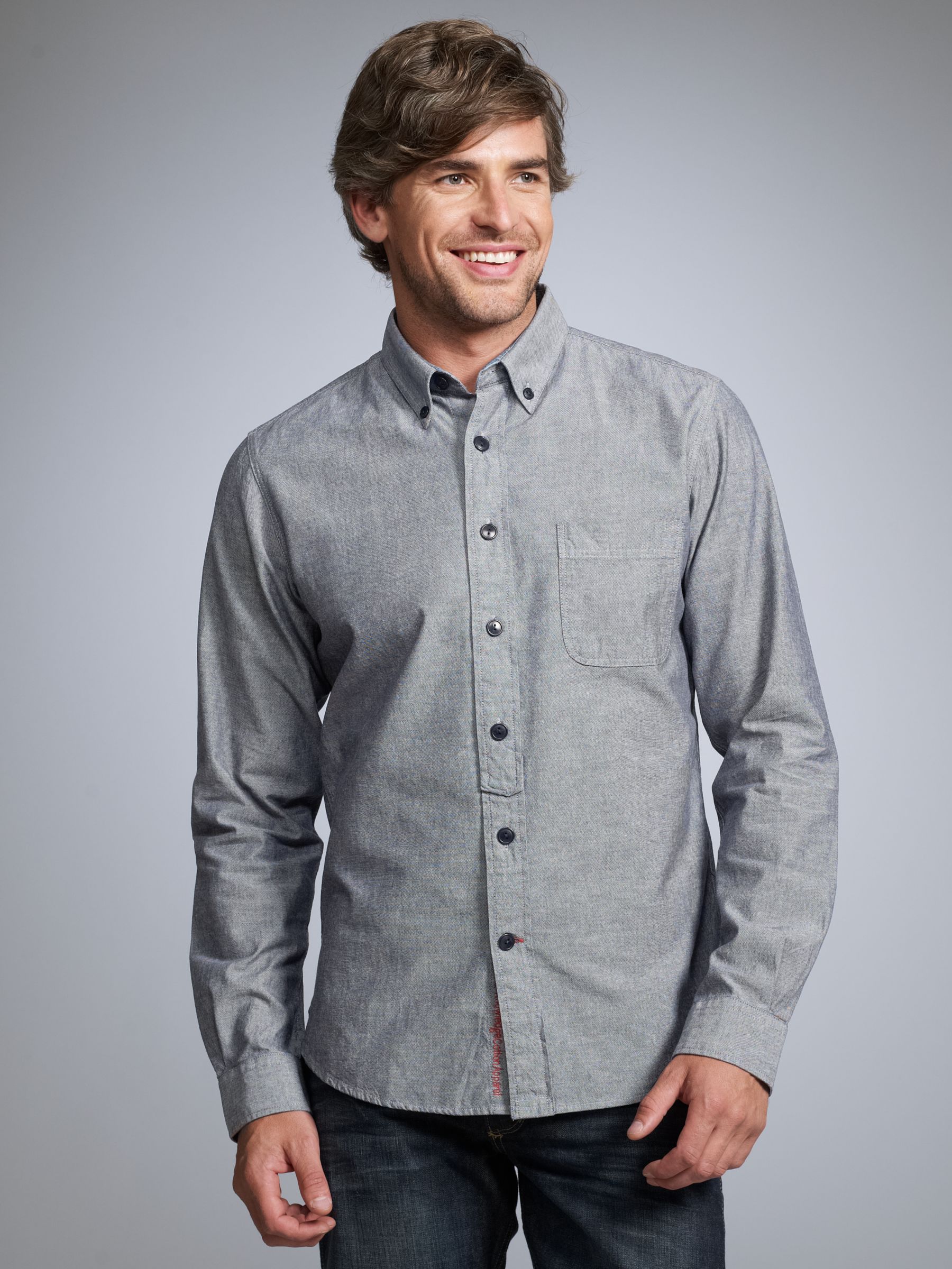 KnowledgeCotton Apparel Organic Cotton Chambray Denim Shirt, Navy
