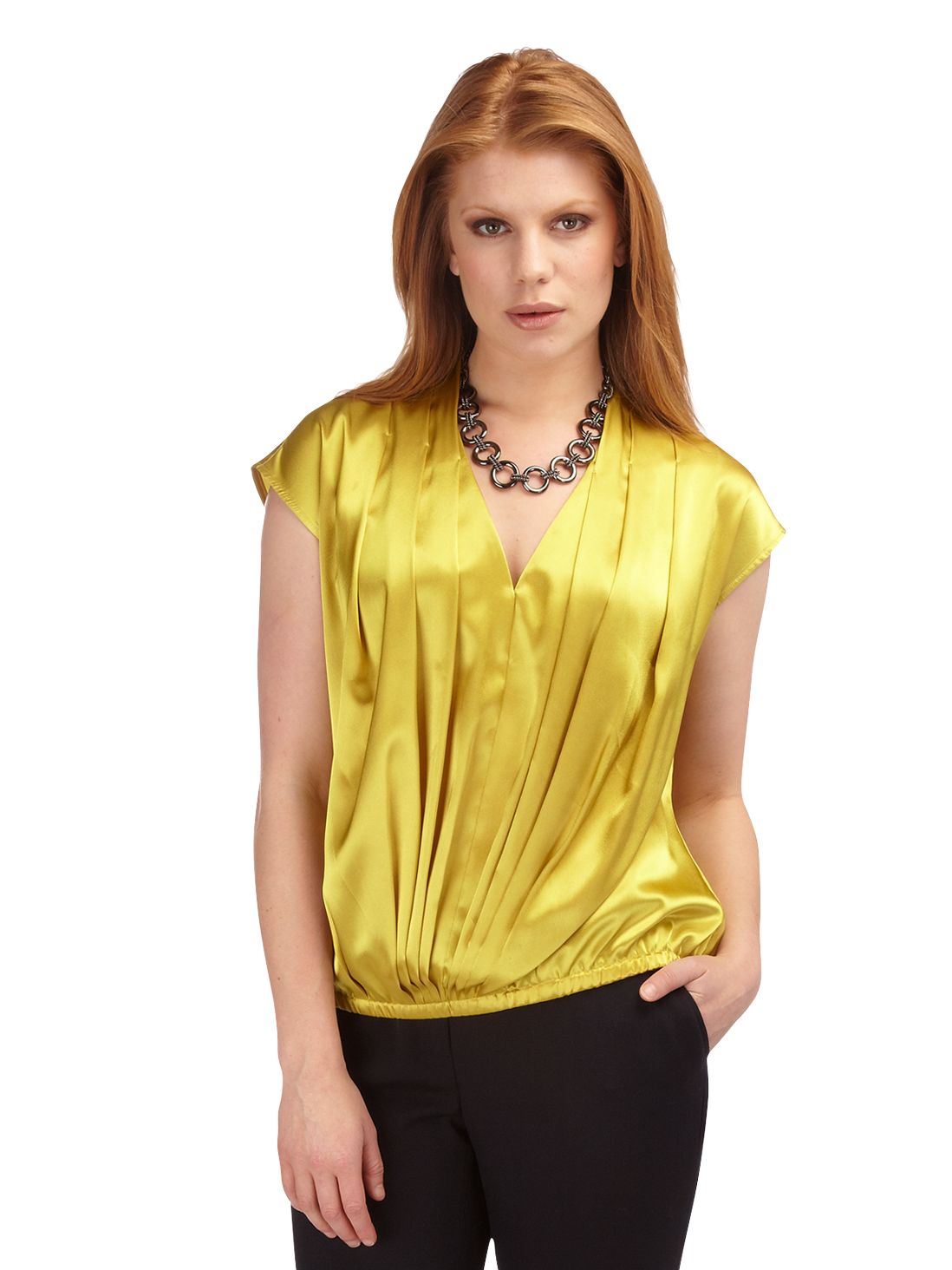 Planet Pleat V-Front Blouse, Citrine