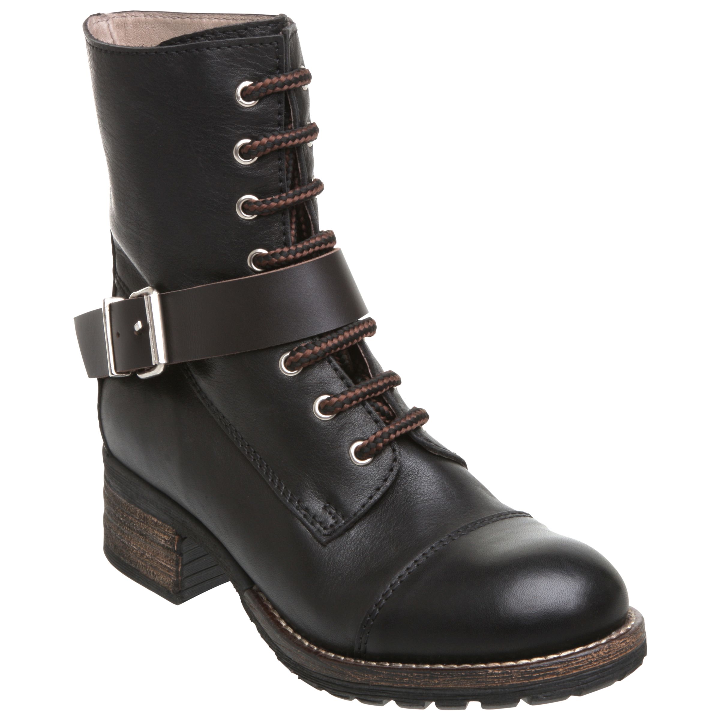 Bertie Naughty Lace Up Leather Ankle Boots, Black