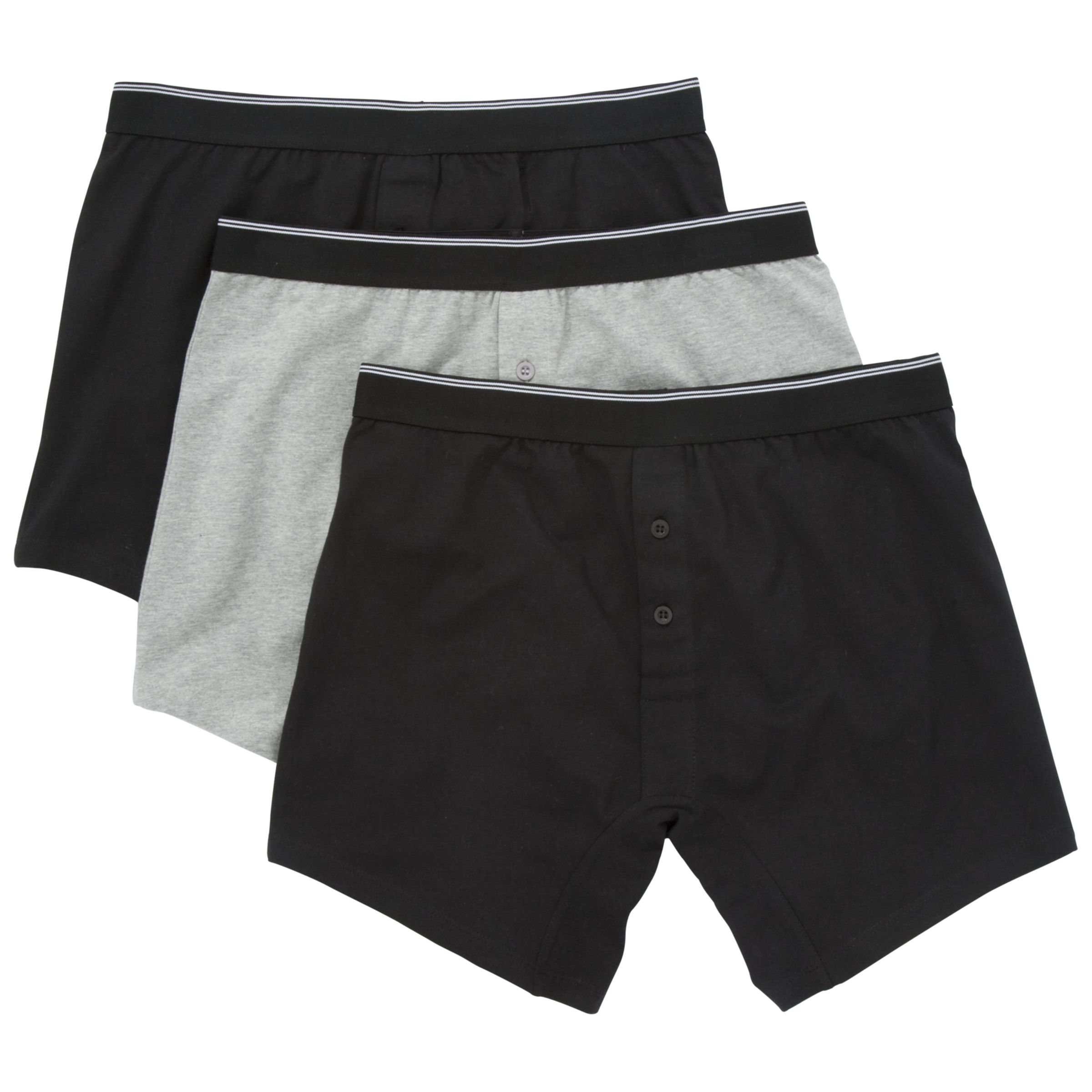 John Lewis Organic Cotton Button Fly Trunks, Pack of 3, Black/Grey