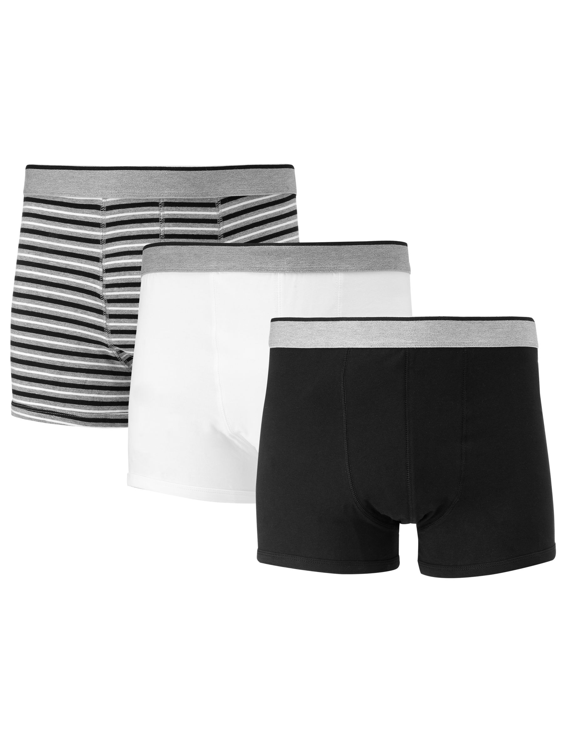 John Lewis Organic Cotton Hipster Trunks, Pack of 3, White/Grey/Black
