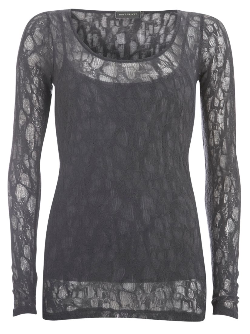 Mint Velvet Lace T-Shirt, Grey