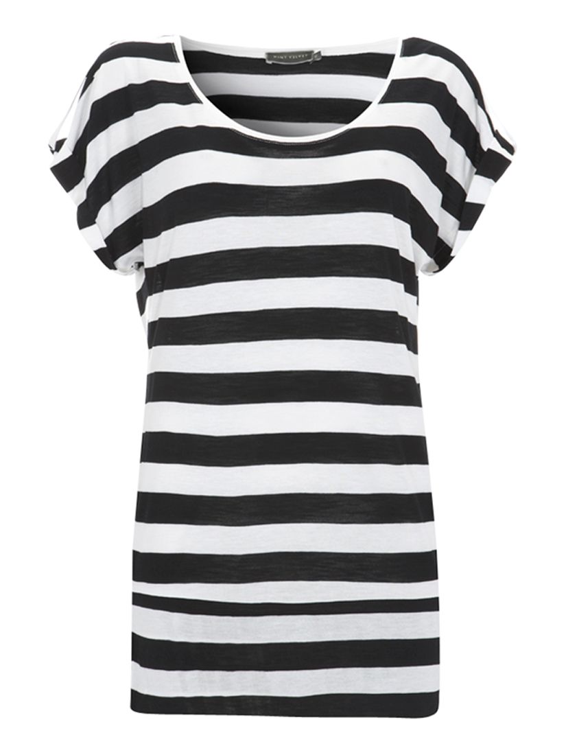Mint Velvet Striped Slouchy T-Shirt, Black/Ivory