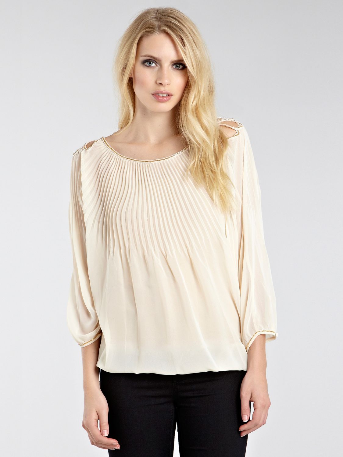 Warehouse Deco Style Embellished Pleat Blouse,