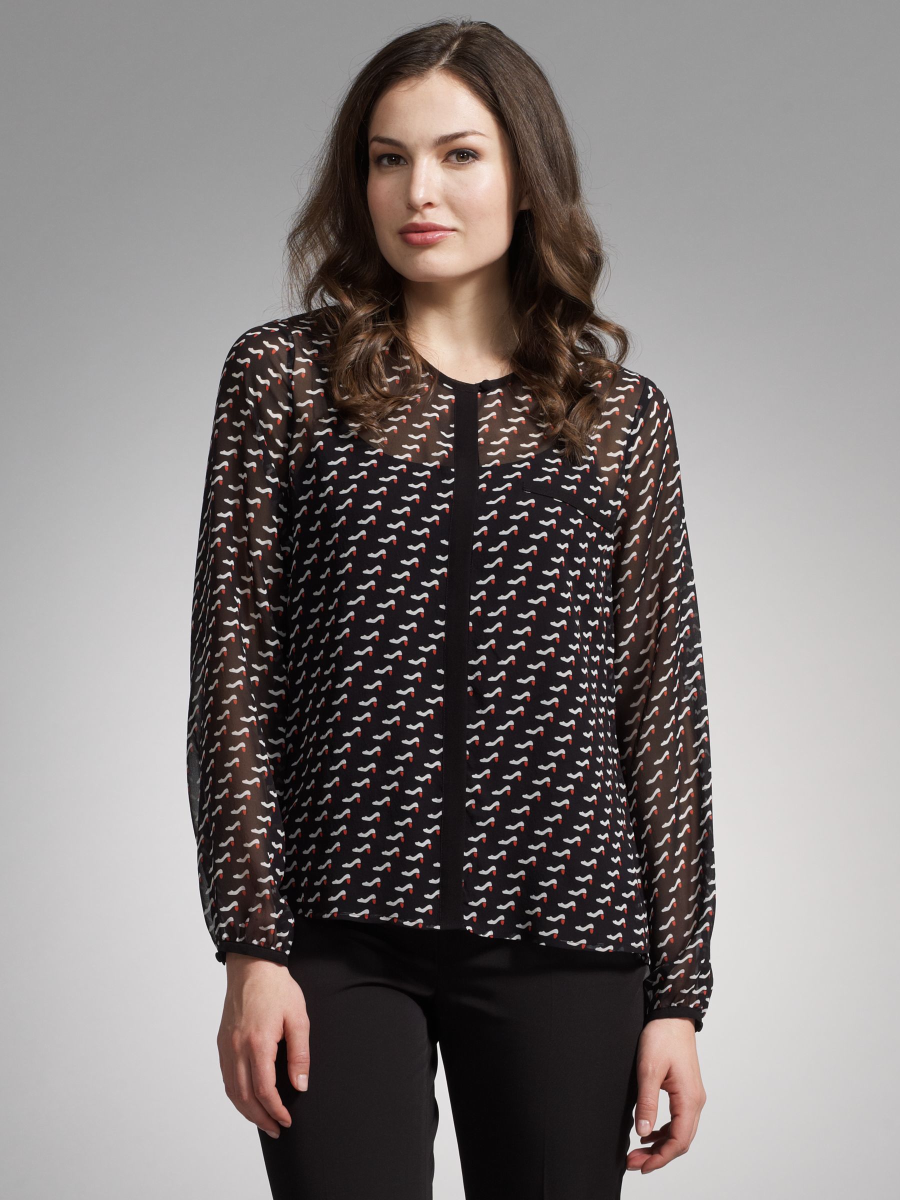 COLLECTION by John Lewis Collarless Shoe Print Blouse, Black