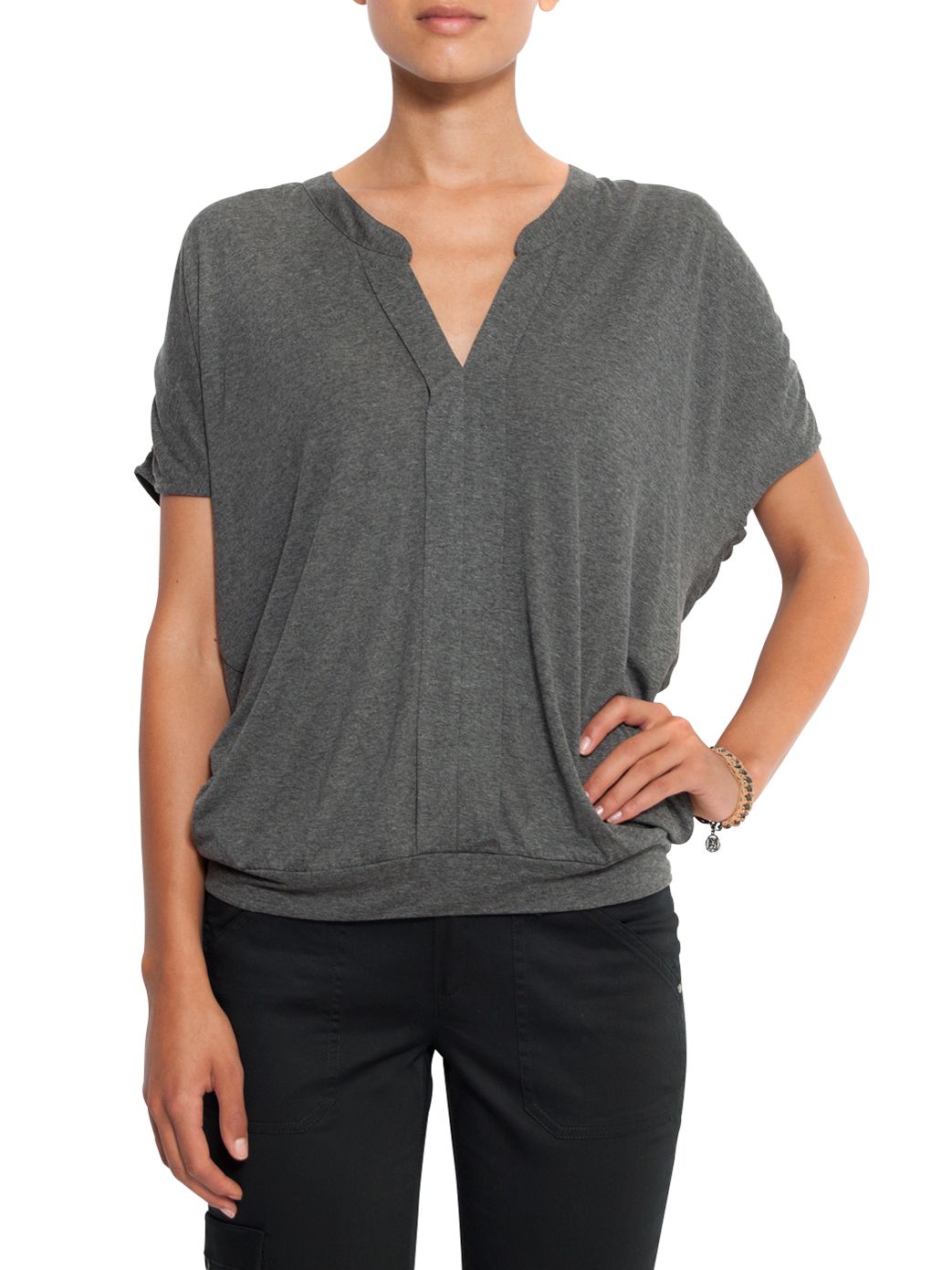 Mango Loose Fit Jersey Blouse, Dark grey