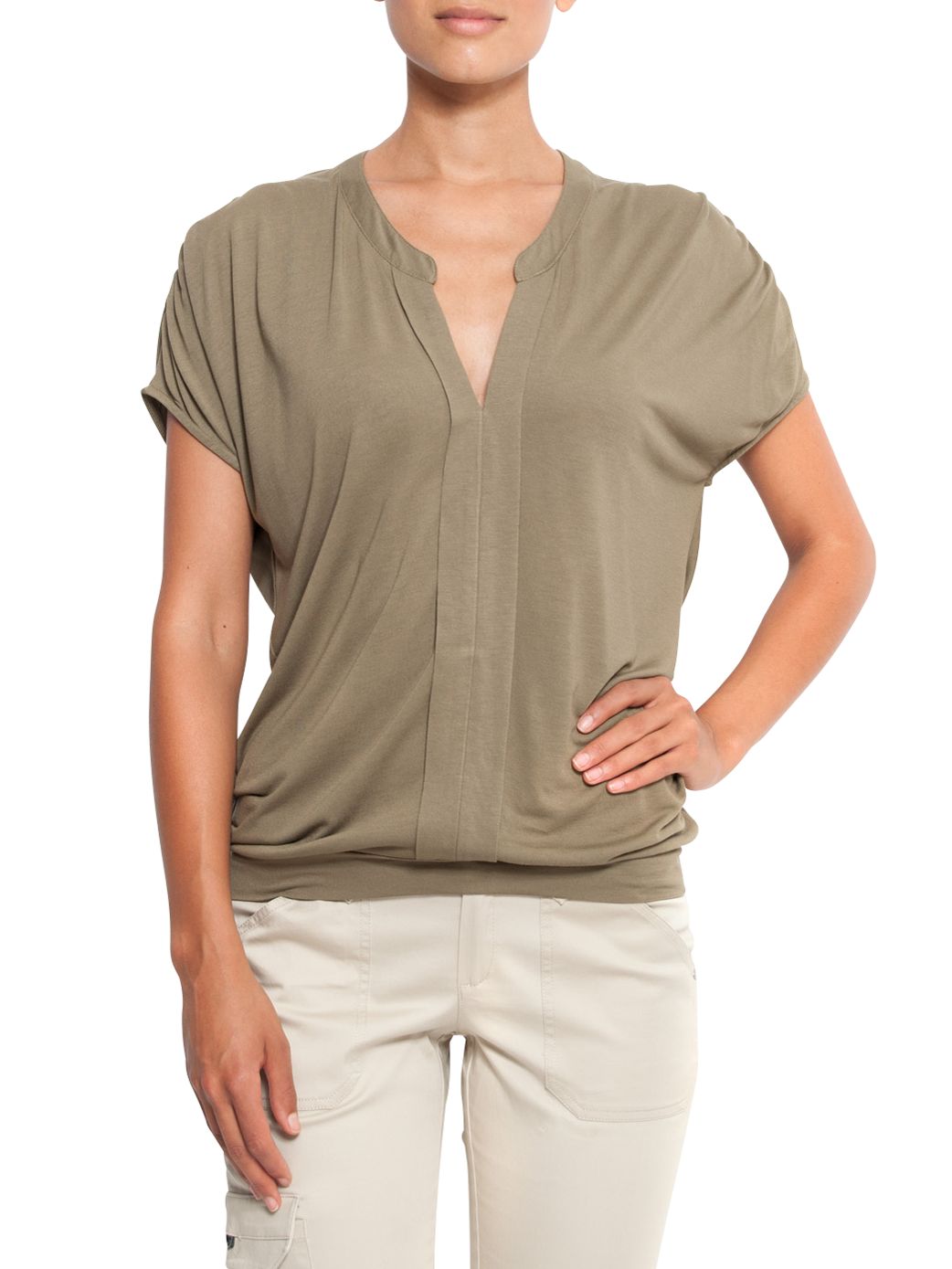 Mango Loose Fit Jersey Blouse, Lichen