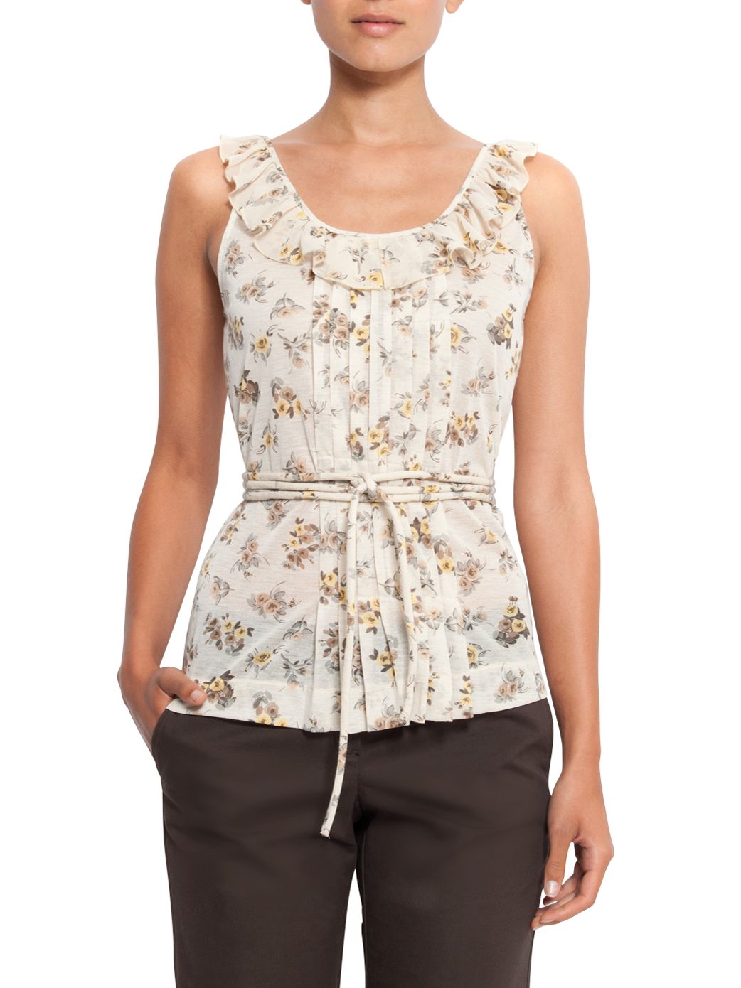 Floral Tie Up Blouse, Neutral